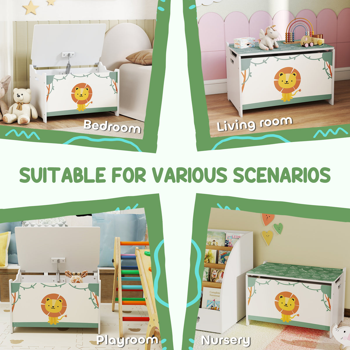 Coffre à jouets, coffre de rangement pour enfants avec couvercle, charnières de sécurité et poignées encastrées pour garçons et filles