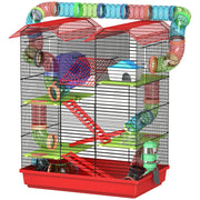 18.5" Hamster Cage, 5 Tiers Small Animal House with Tunnel Tube System, Exercise Wheel, Water Bottle, Red