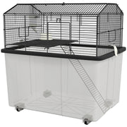 Hamster House Gerbil Habitat for Dwarf Hamster with Wheels, Detachable Bottom - Black