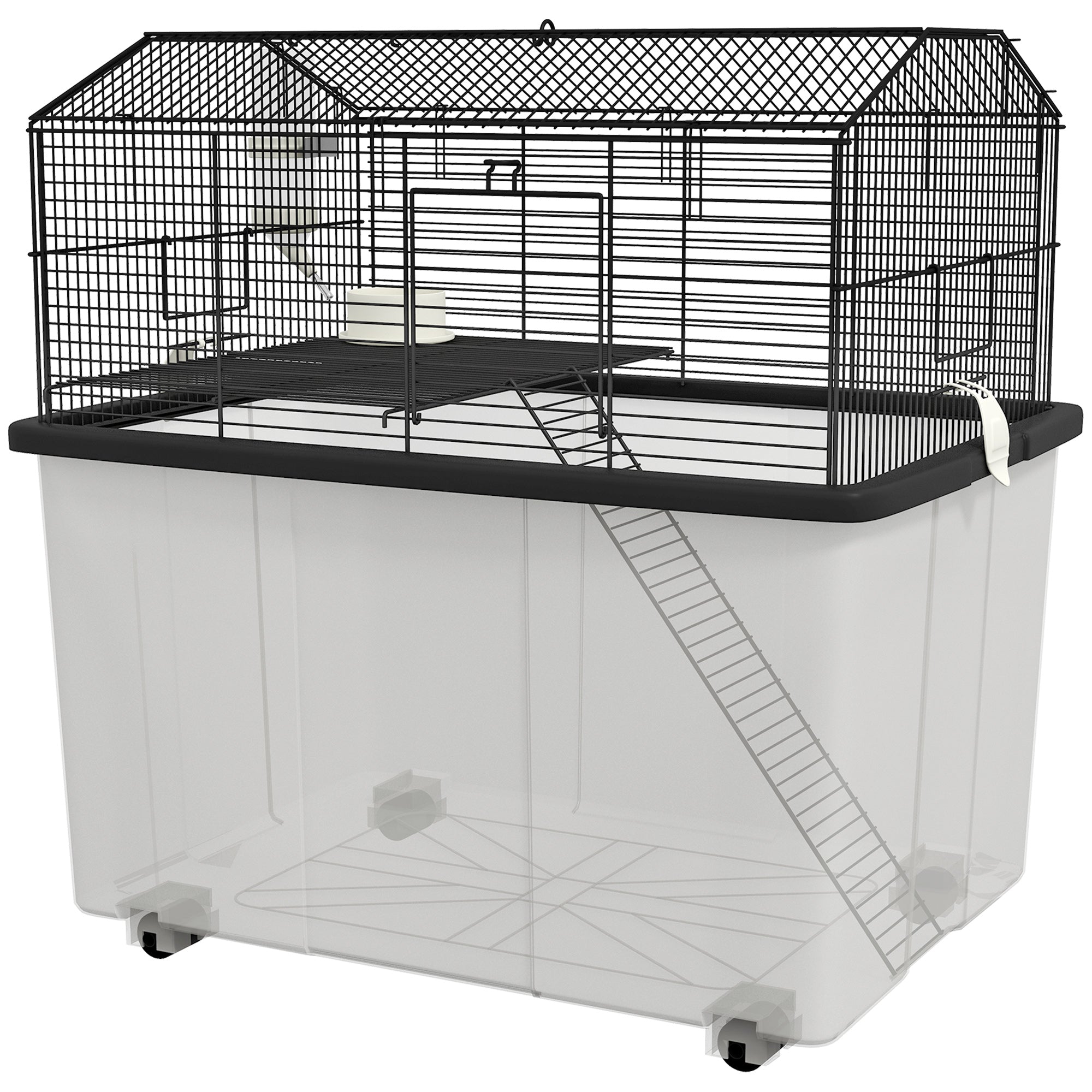 Hamster House Gerbil Habitat for Dwarf Hamster with Wheels, Detachable Bottom - Black