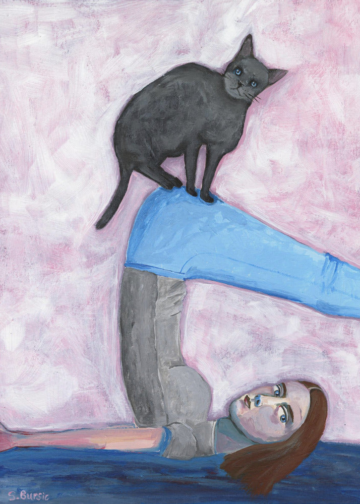 Yoga with my Cat Wall Art by Sharyn Bursic-Canvas Print-DECOROLALA