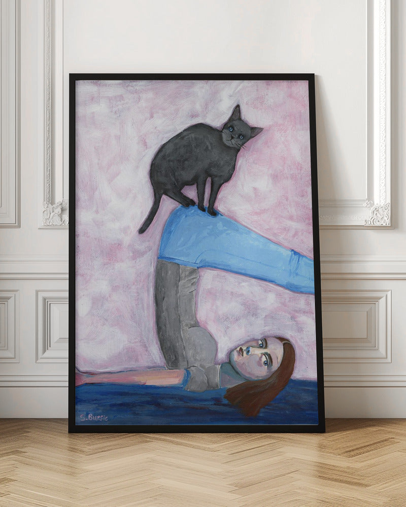 Yoga with my Cat Wall Art by Sharyn Bursic-Canvas Print-DECOROLALA