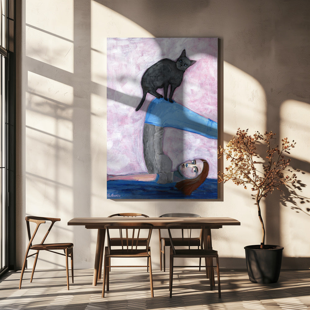 Yoga with my Cat Wall Art by Sharyn Bursic-Canvas Print-DECOROLALA