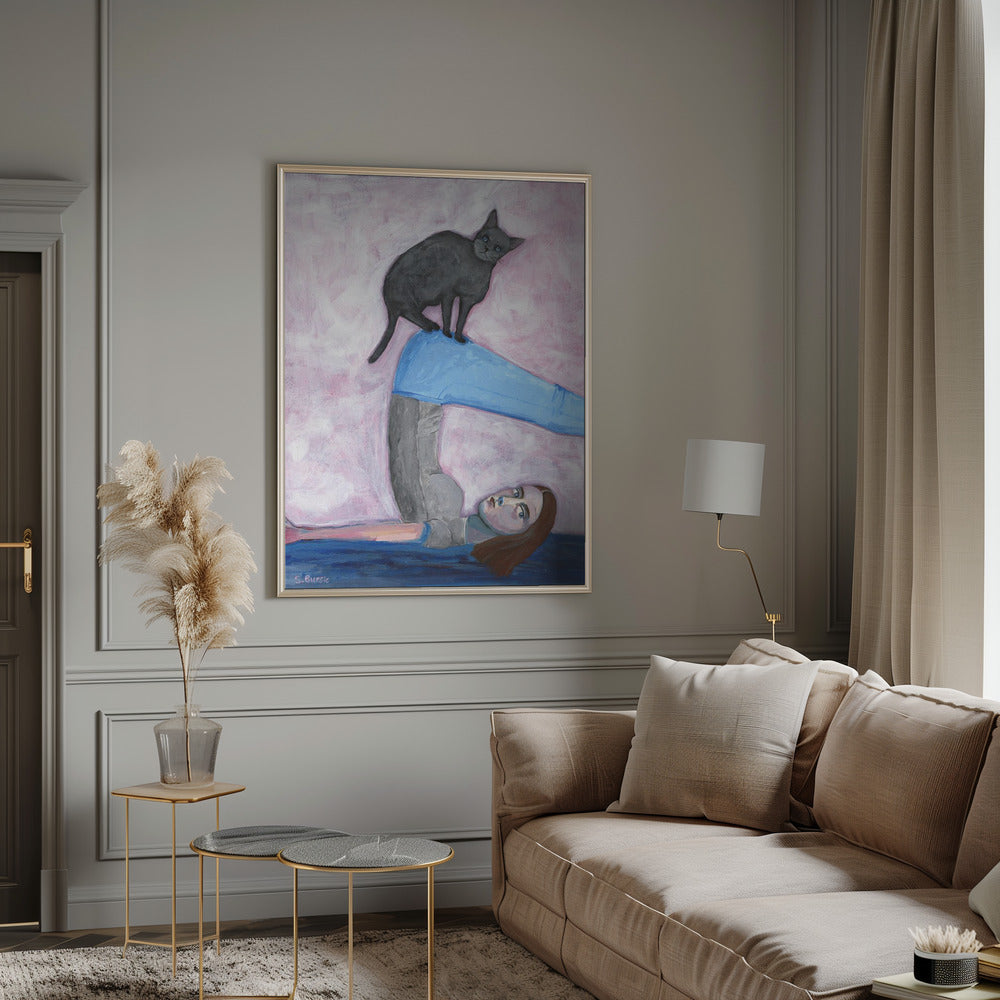 Yoga with my Cat Wall Art by Sharyn Bursic-Canvas Print-DECOROLALA