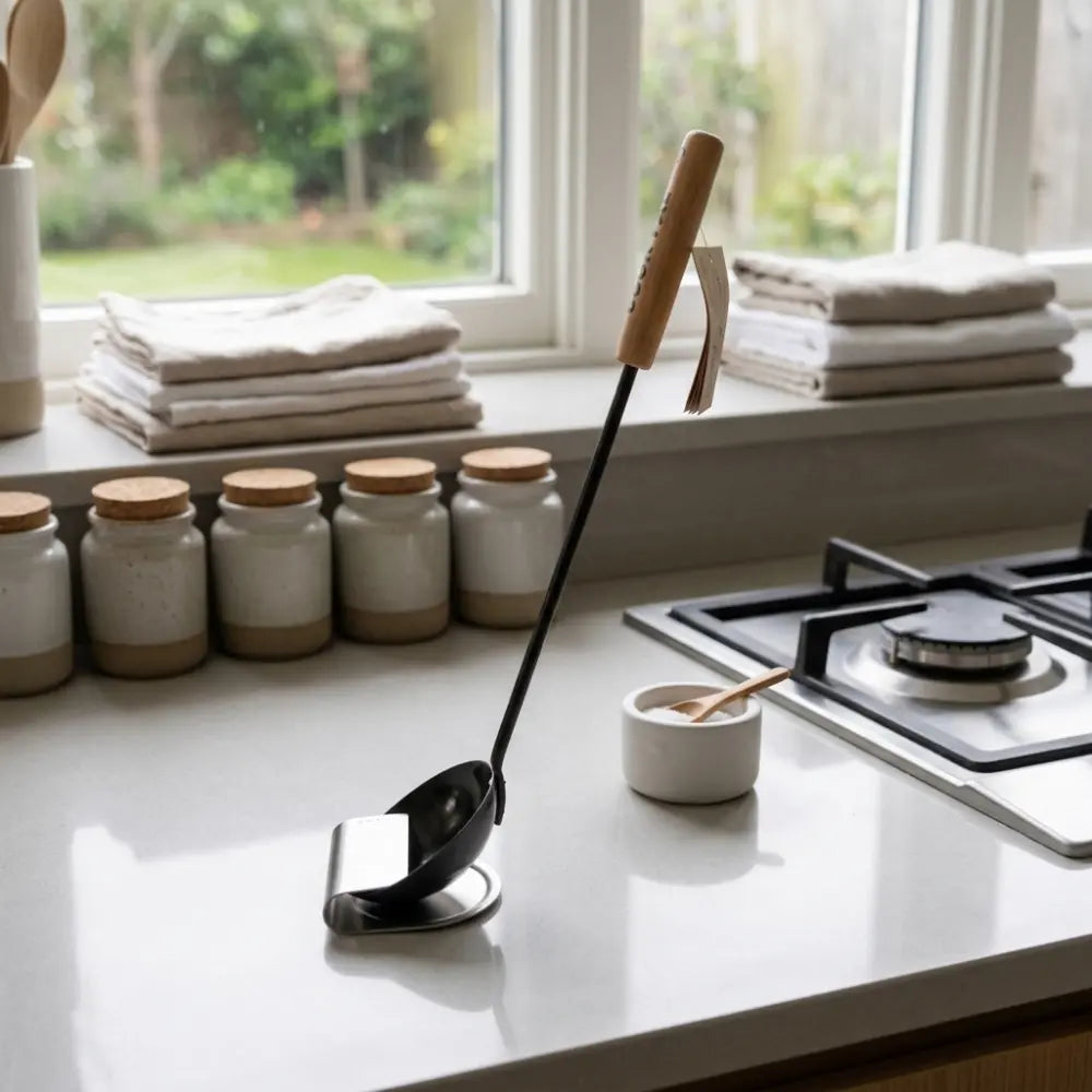 Yoshikawa Carbon Steel Wok Ladle + Eatoco Stand-Kitchen Tools-DECOROLALA