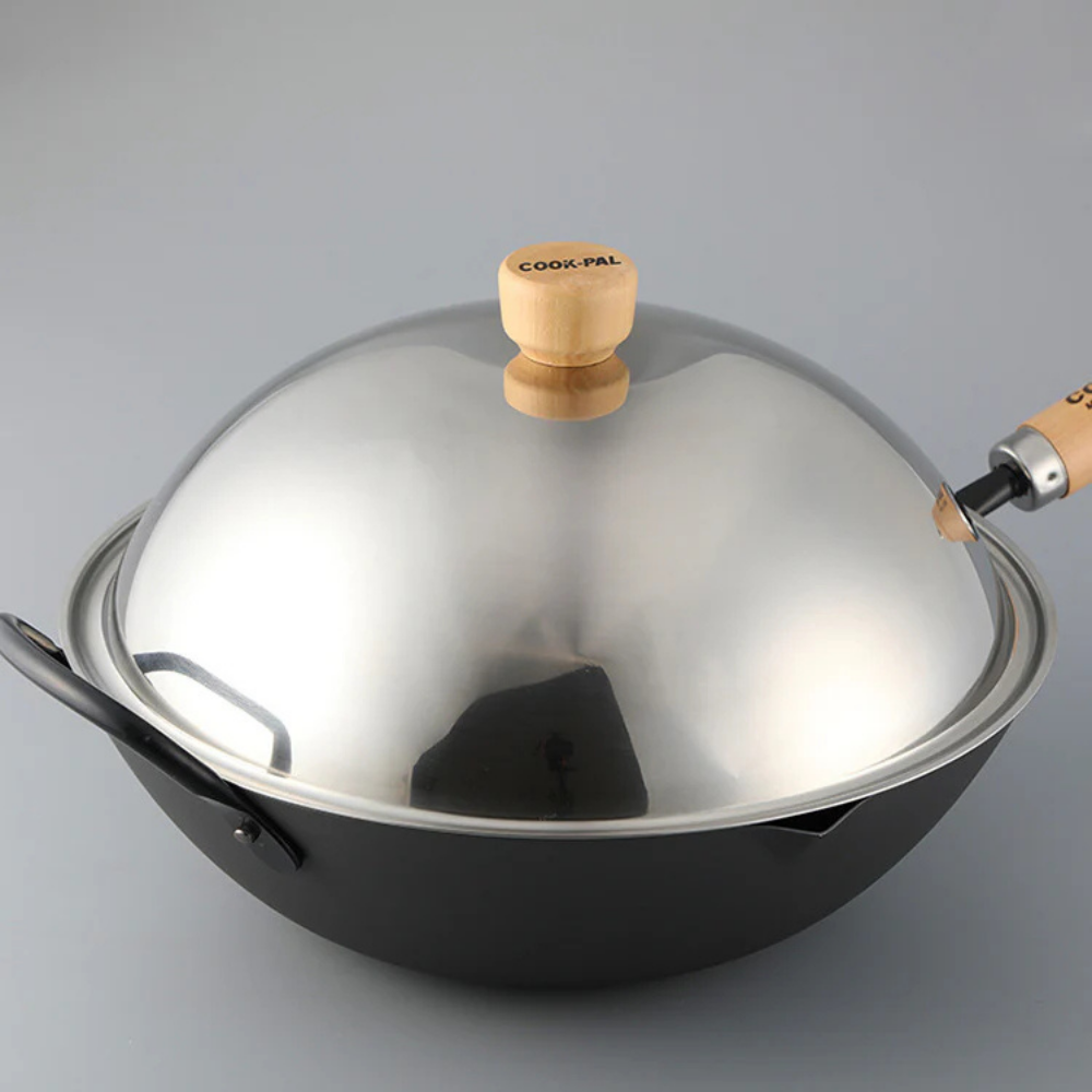 Yoshikawa Cook-Pal Ren 30cm Nitrided Carbon Steel Beijing Wok with Stainless Steel Lid Set-Cookware-DECOROLALA