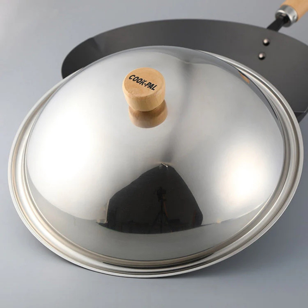 Yoshikawa Cook-Pal Ren 30cm Nitrided Carbon Steel Beijing Wok with Stainless Steel Lid Set-Cookware-DECOROLALA