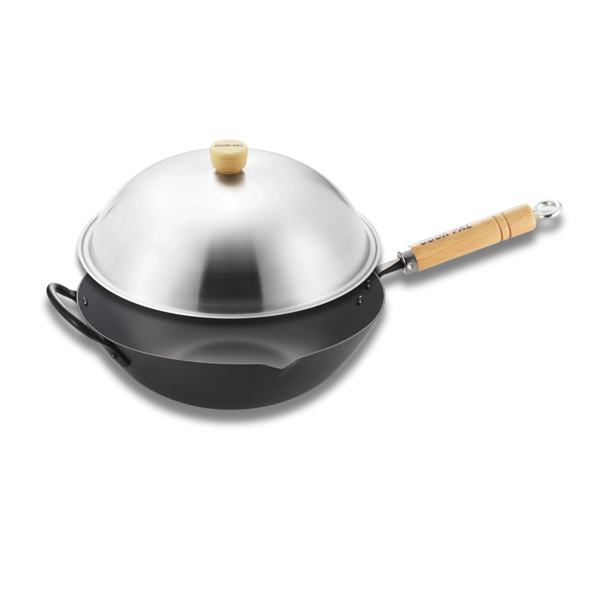 Yoshikawa Cook-Pal Ren 30cm Nitrided Carbon Steel Beijing Wok with Stainless Steel Lid Set-Cookware-DECOROLALA