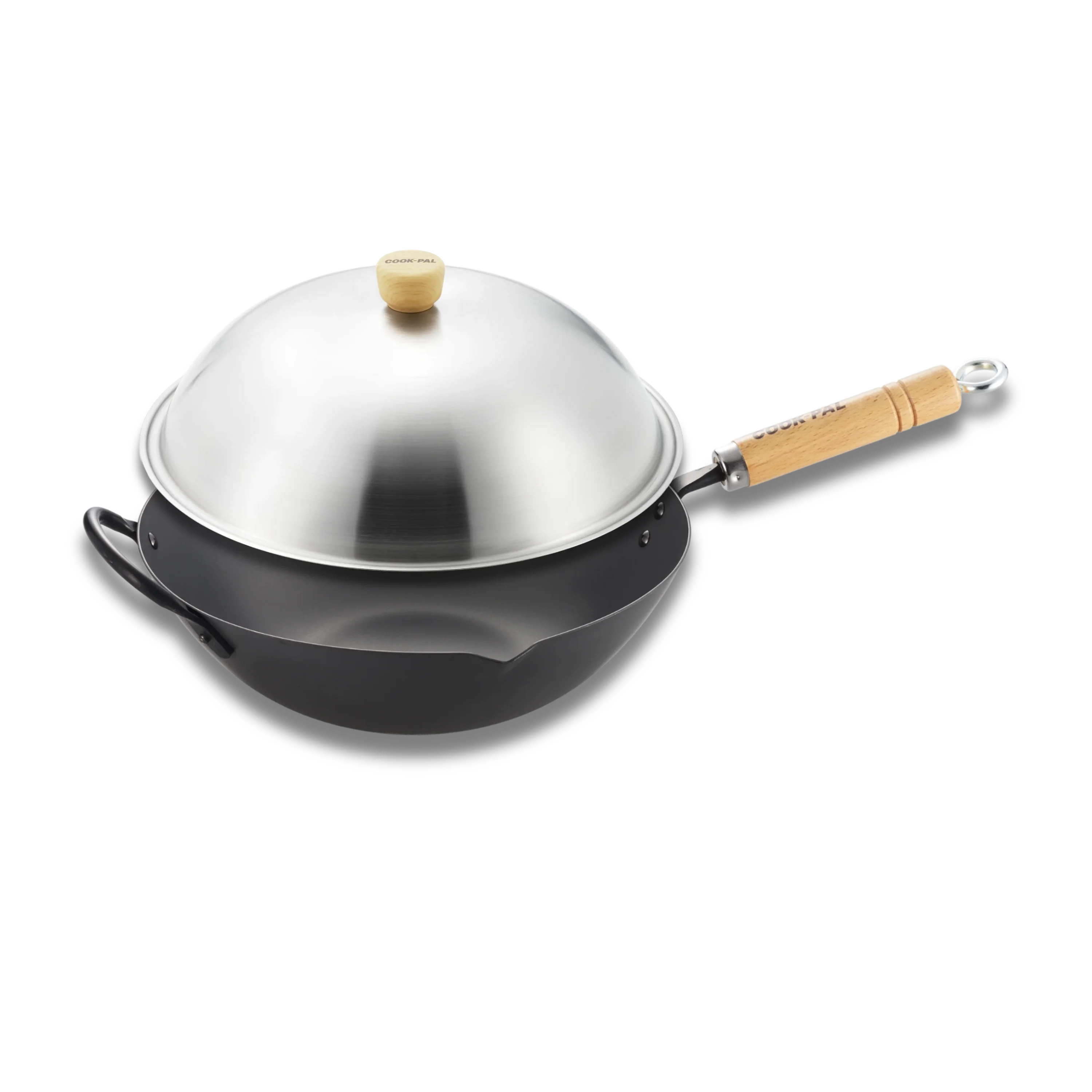 Yoshikawa Cook-Pal Ren 30cm Nitrided Carbon Steel Beijing Wok with Stainless Steel Lid Set-Cookware-DECOROLALA