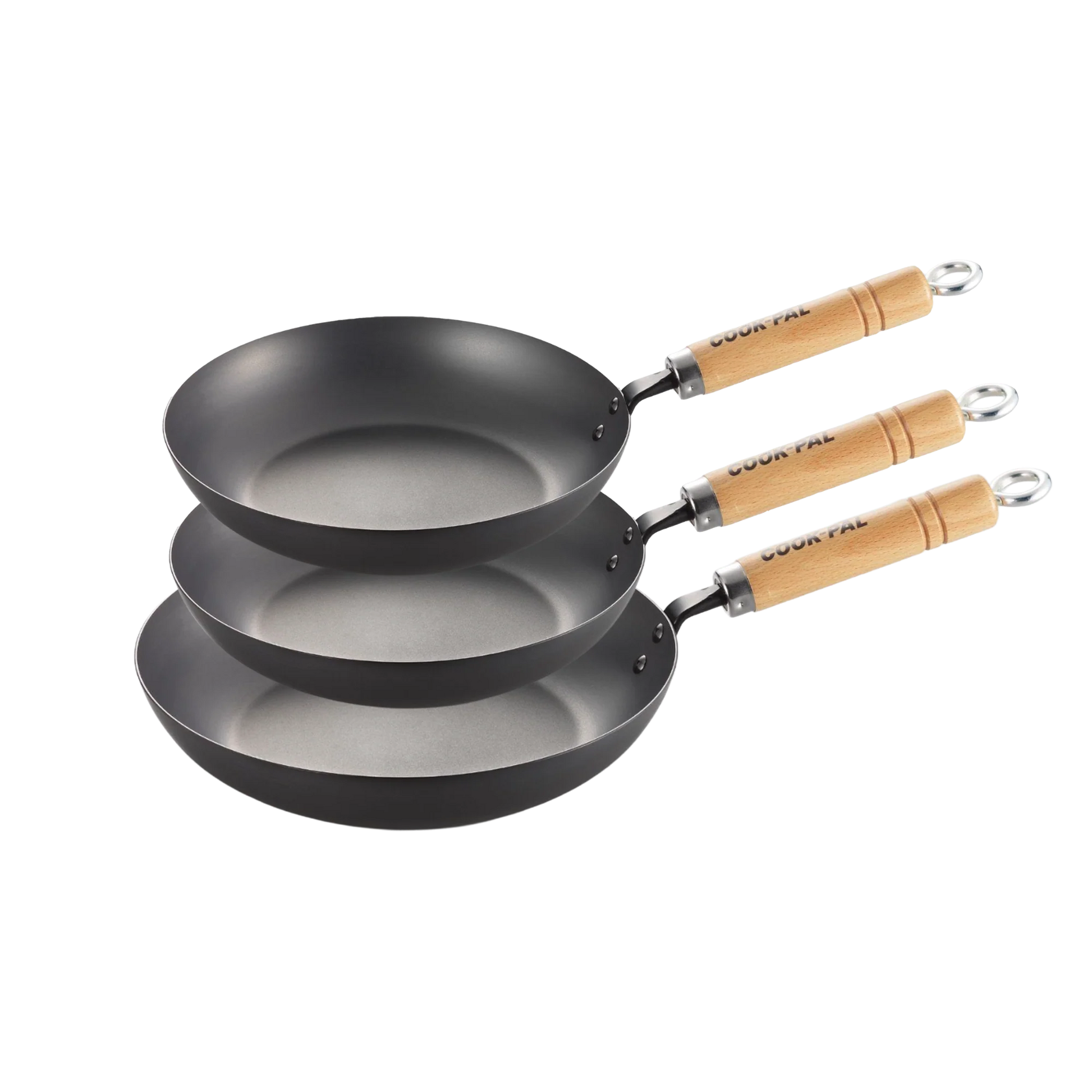 Yoshikawa Cook-Pal Ren Carbon Steel Frying Pan Set (20cm/24cm/28cm) – 3-Piece Set-Cookware-DECOROLALA