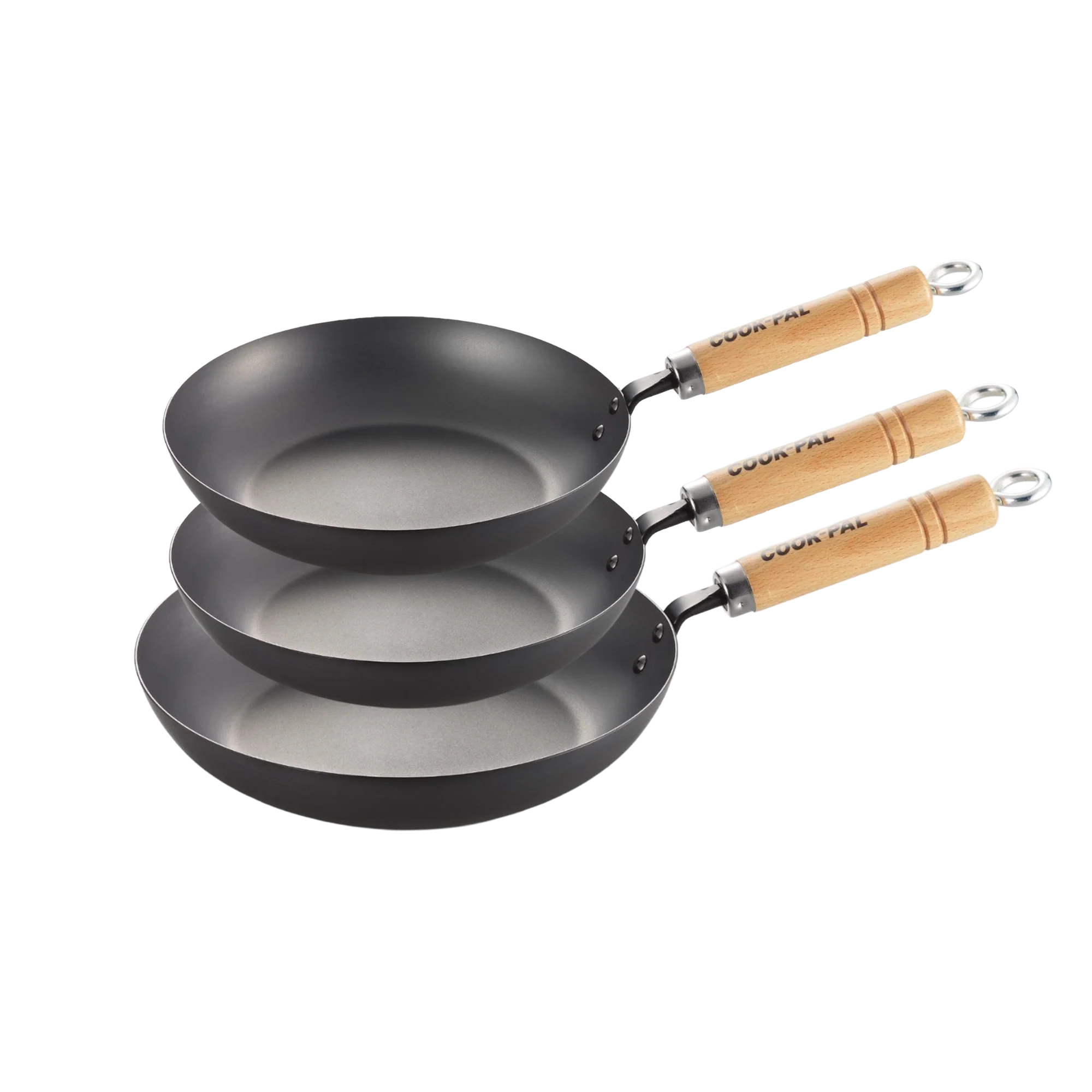 Yoshikawa Cook-Pal Ren Carbon Steel Frying Pan Set (20cm/24cm/28cm) – 3-Piece Set-Cookware-DECOROLALA
