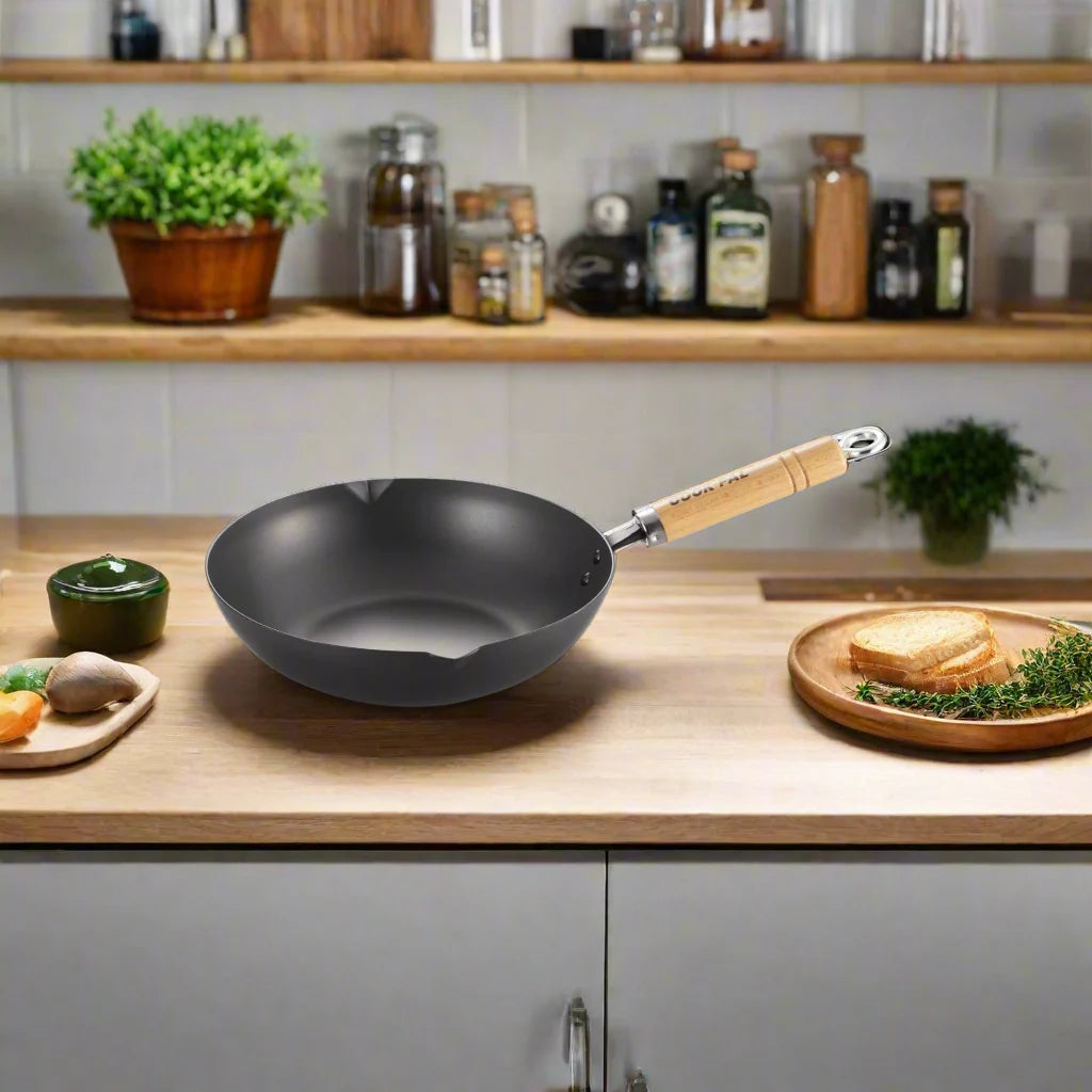 Yoshikawa Cook-Pal Ren Deep Carbon Steel Fry Pan 24cm with Yukihira Lid-1