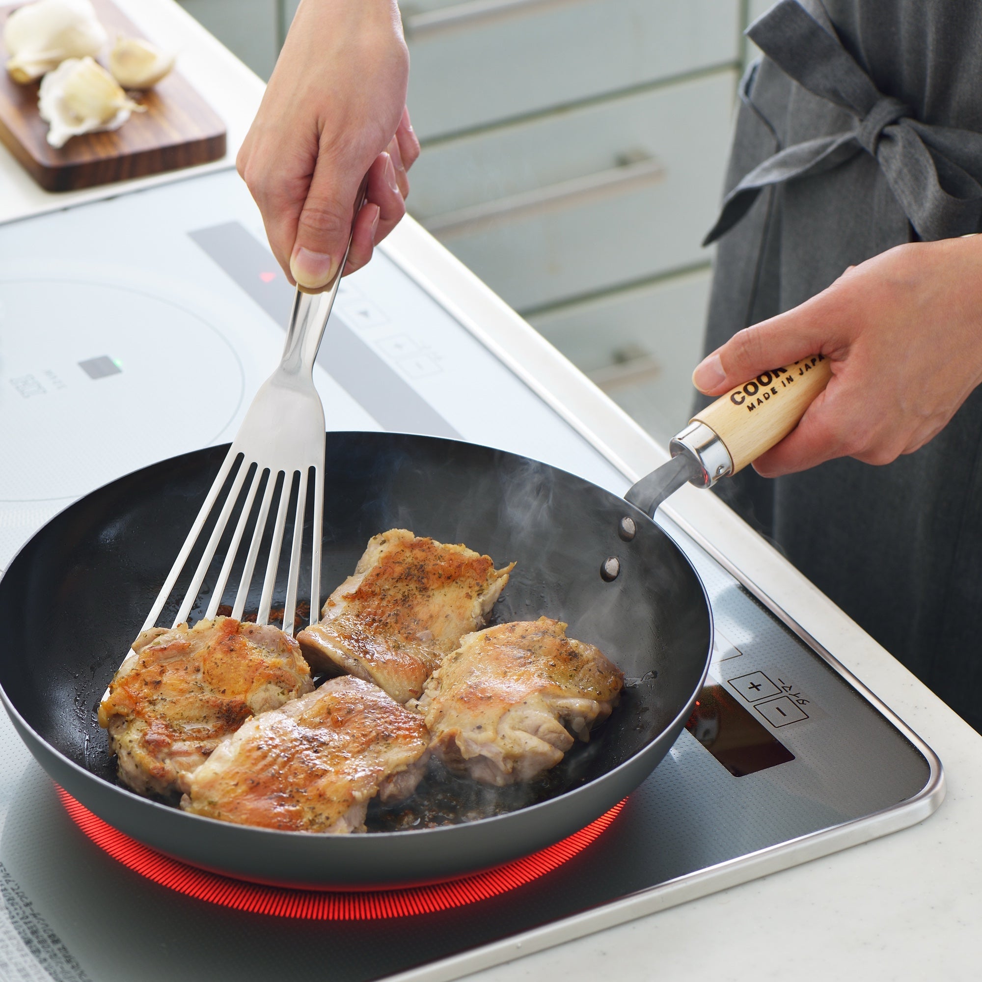 Yoshikawa Cook-Pal Ren Deep Carbon Steel Fry Pan 24cm with Yukihira Lid-2