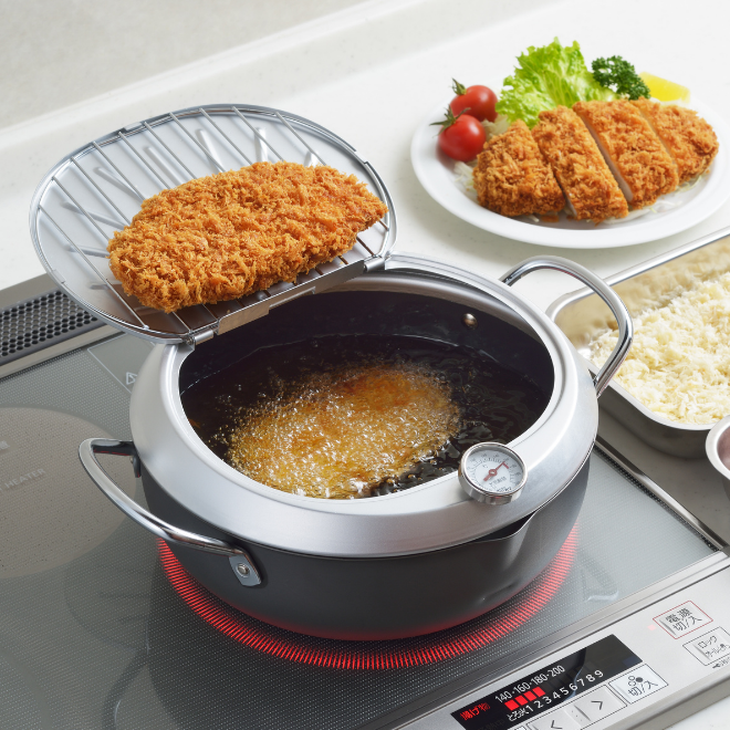 Yoshikawa GOGI Tempura Pot 24cm – Stainless Steel Drip Lid-Cookware-DECOROLALA
