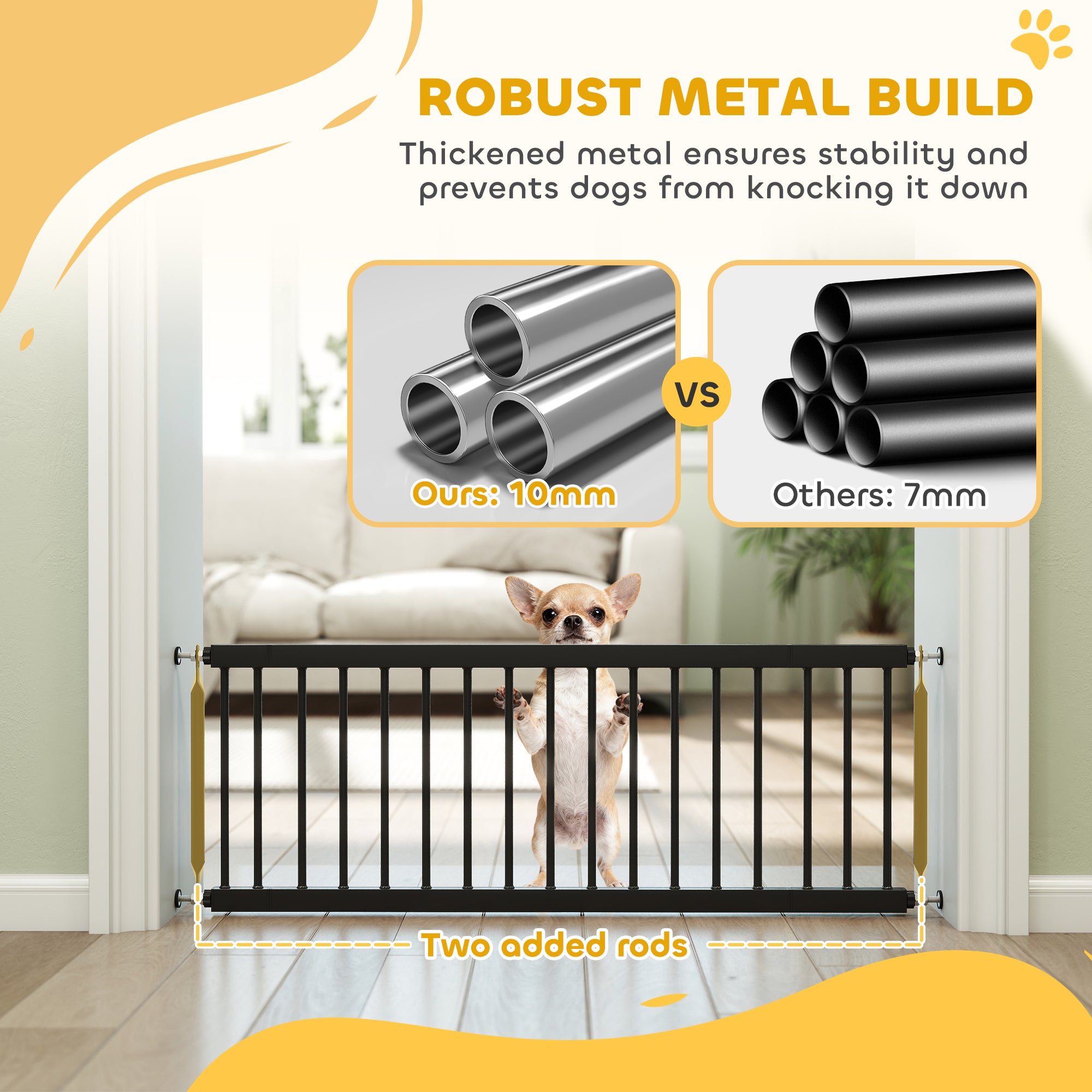 26"-37" Dog Gate, Adjustable Pet Gate, Fits 14" Tall with 2 Extension, Pressure Mount Kit for Stairs and Doorways, Black