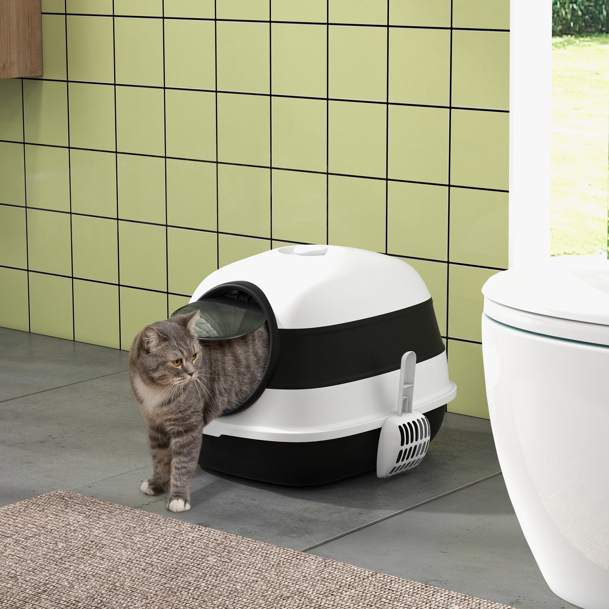 Cat Litter Box with Lid, Covered Litter Box w/ High Sides, Black