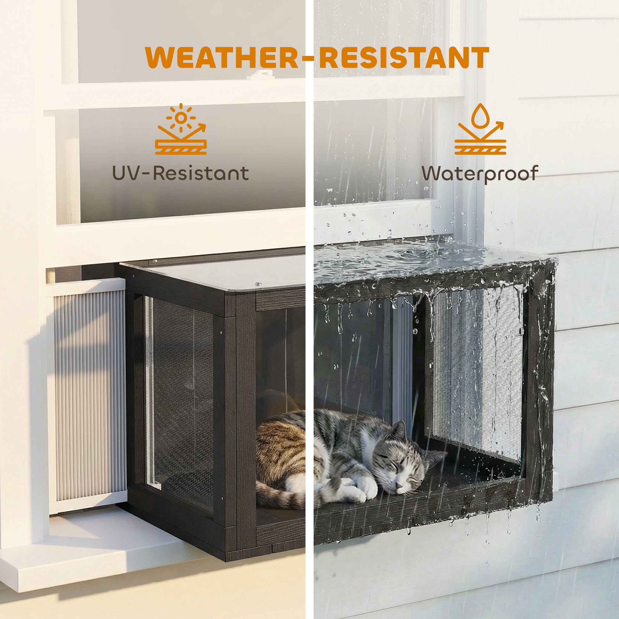 Catio Outdoor Cat Enclosure Adjustable Cat House Waterproof Top for Window 24" x18.5" x16.1" Black & White