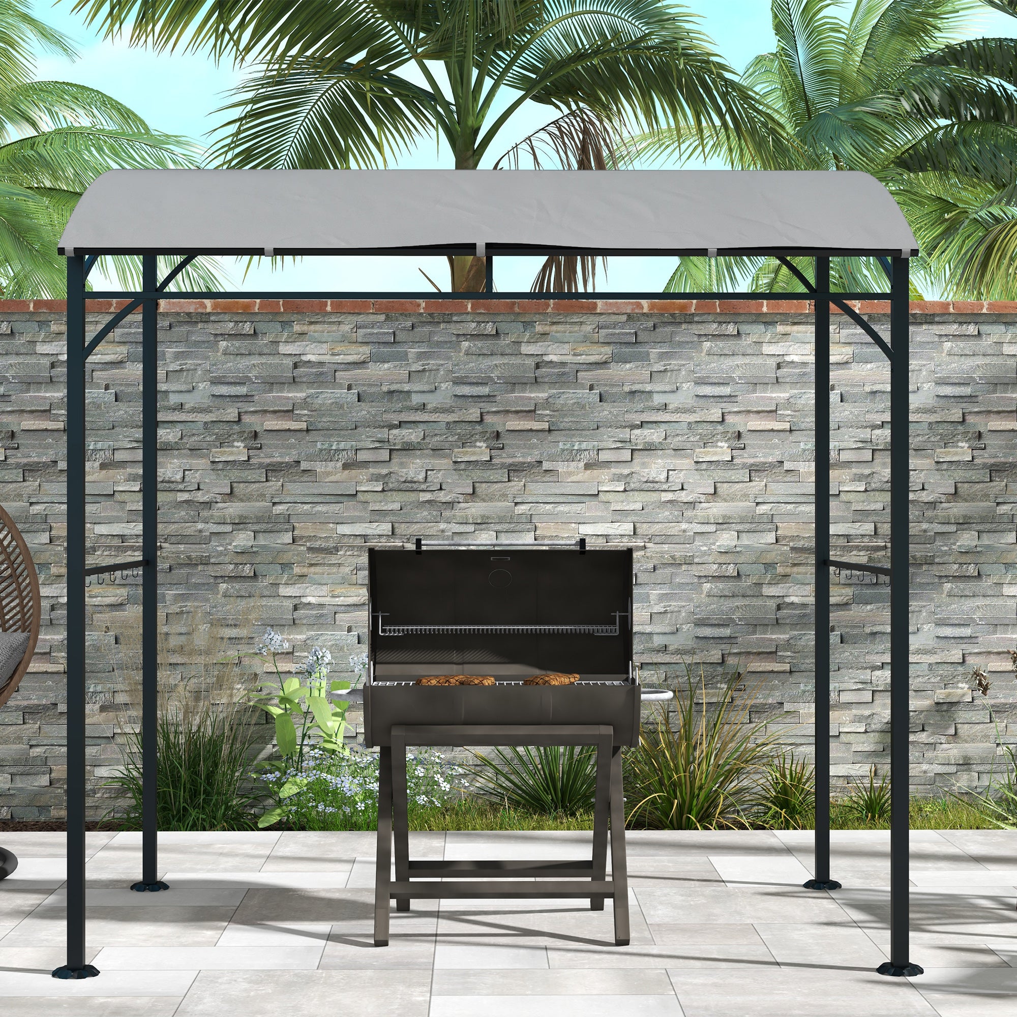 7' x 5' BBQ Grill Gazebo - Grey Steel Frame Canopy