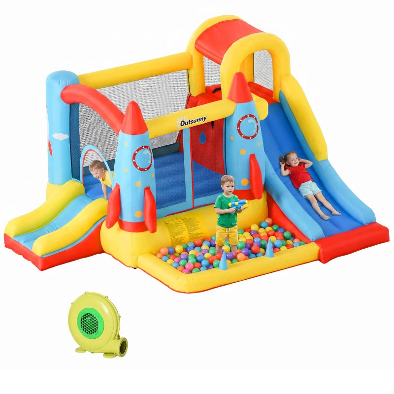 Outsunny Inflatable Rocket Bounce House with Slides and Pool