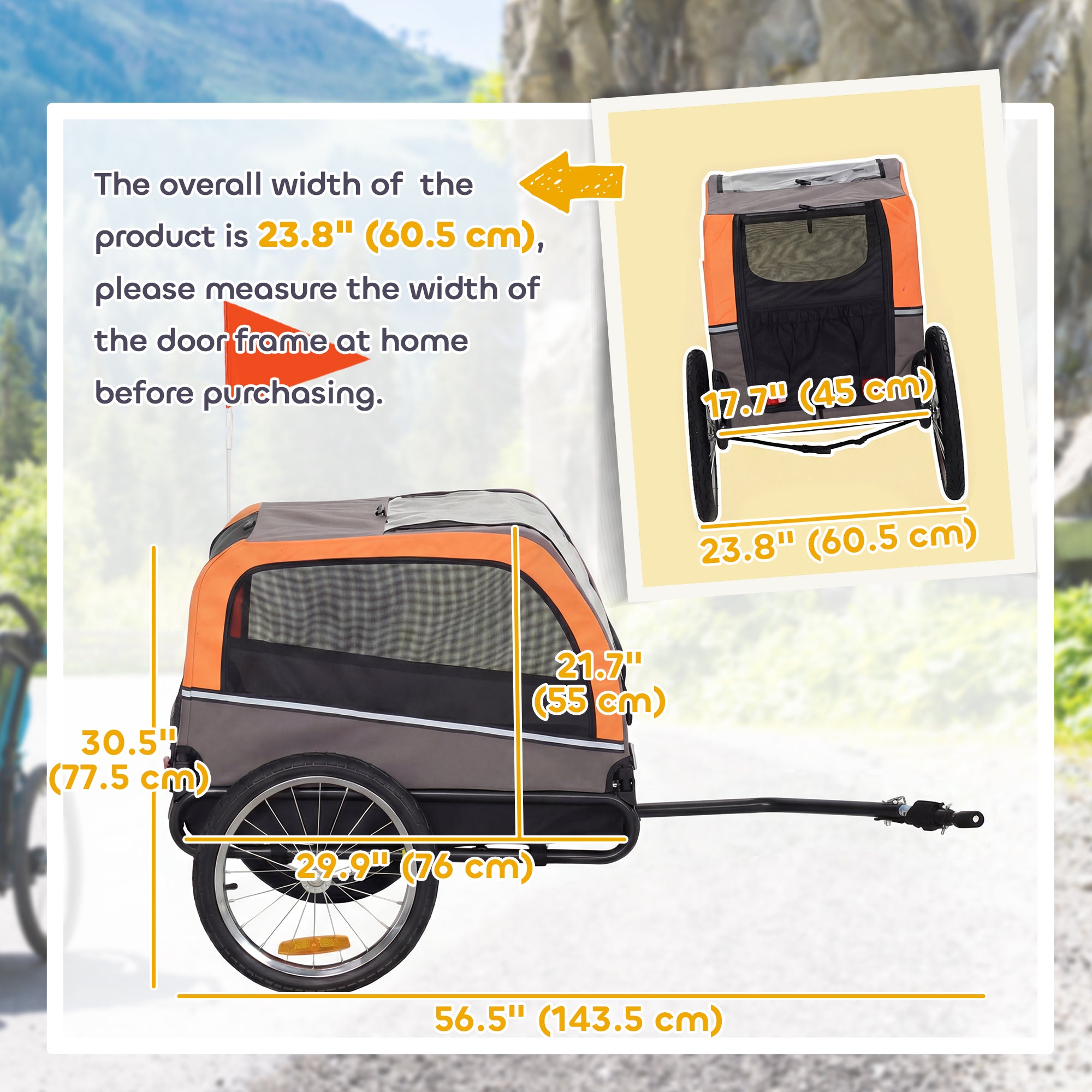 Dog Bike Trailer, Pet Cart Wagon Cart Carrier Attachment for Travel with 2 Doors, Large Wheels, Safety Flag