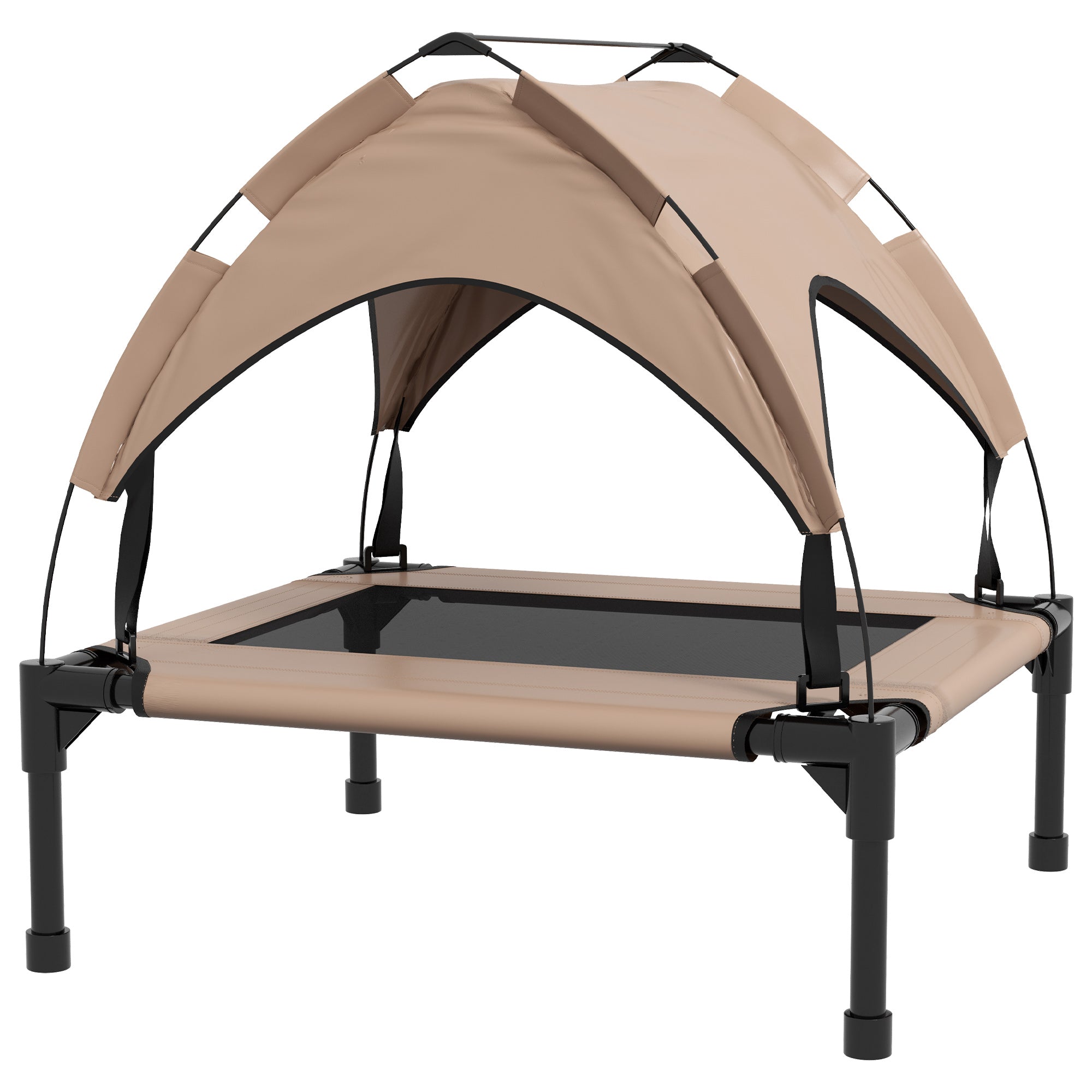 Lit surélevé rafraîchissant pour chien avec auvent, tissu maillé lavable et respirant, pour chiens de petite et moyenne taille, café