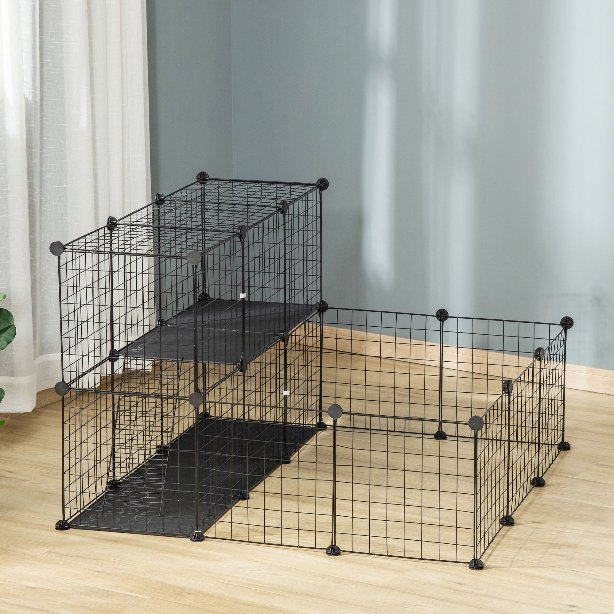 Cage pour petits animaux et lapins avec porte, parc pour cochons d’Inde, enclos pour lapins, chinchillas et furets, pour intérieur et extérieur, 31 panneaux au total, 41.3" x 41.3" x 27.6"