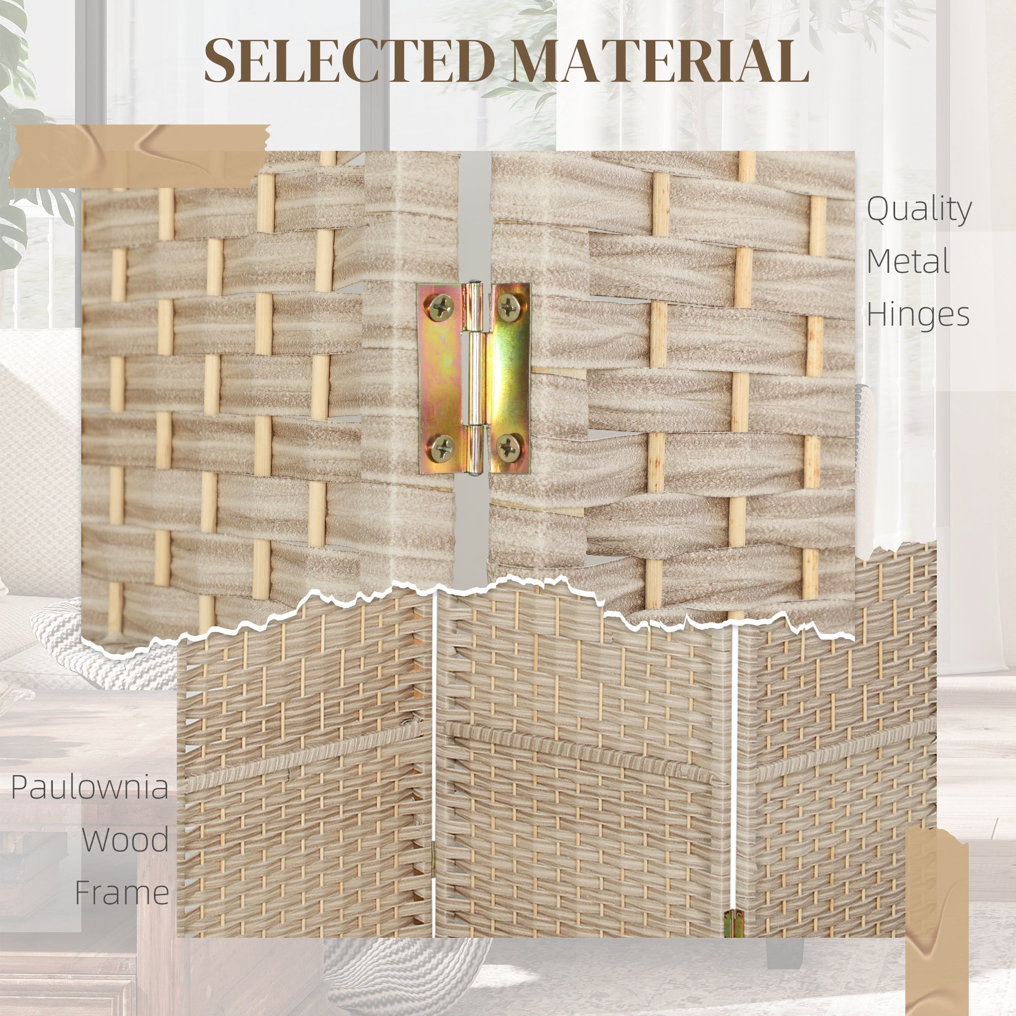 6 Ft Tall Folding Room Divider, 3 Panel Portable Privacy Screen, Hand-Woven Partition Wall Divider, Light Oak