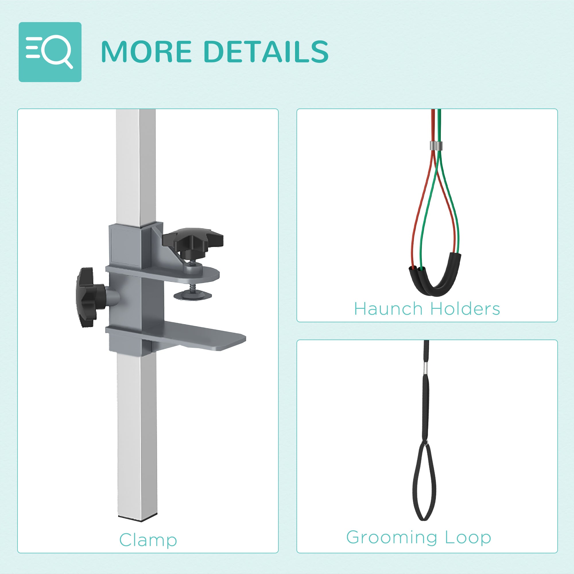 Adjustable Pet Grooming Arm, with Clamp, Haunch Holders & Grooming Loop - Sliver