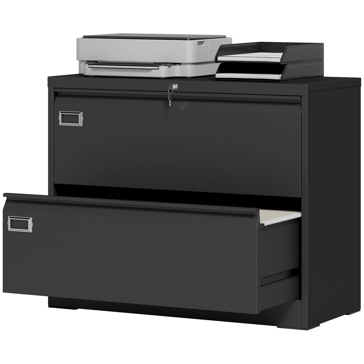 2-Drawer Lateral Filing Cabinet - Lockable Steel Black