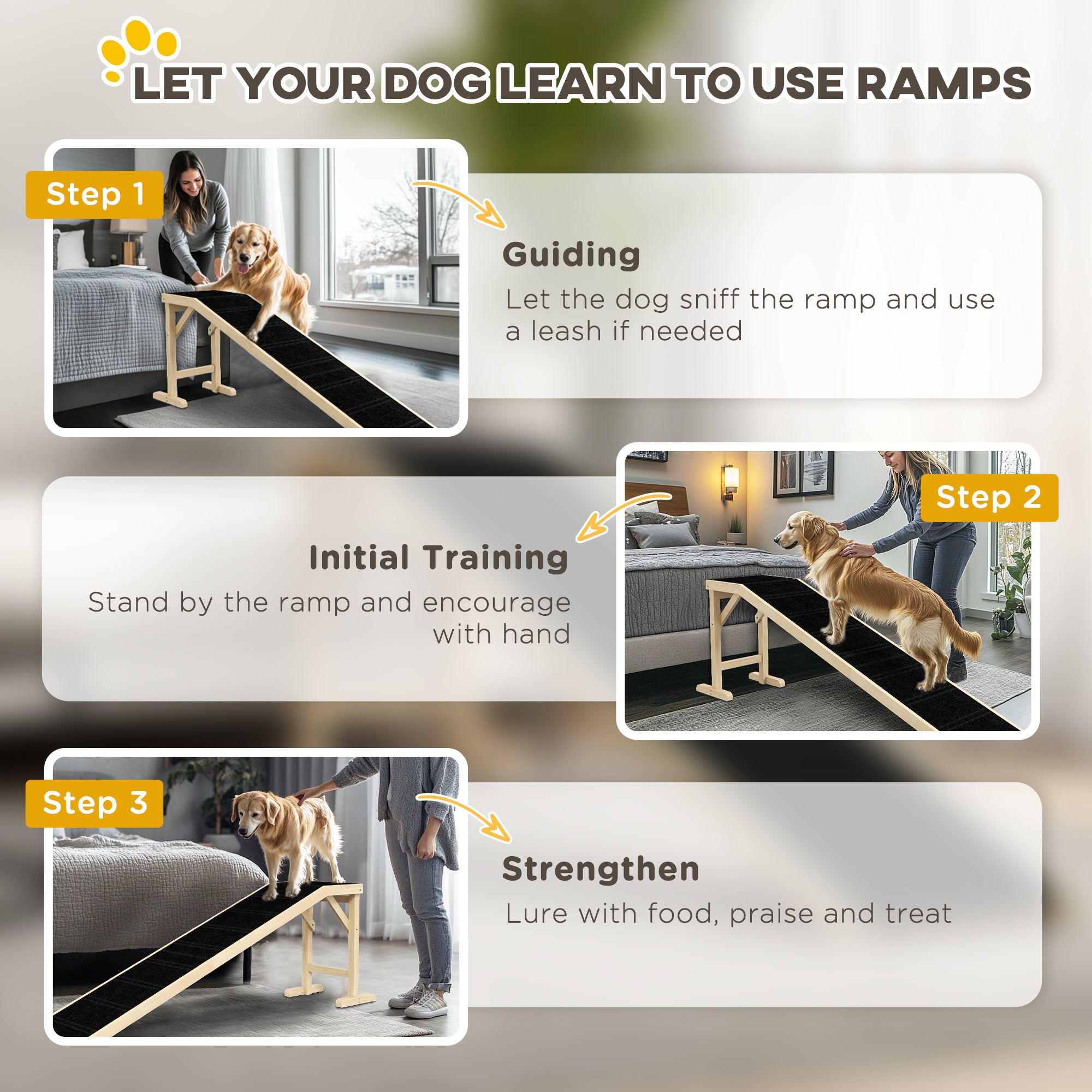 Pet Ramp Bed Steps for Dogs Cats Non-slip Carpet 74"L x 16"W x 25"H Natural