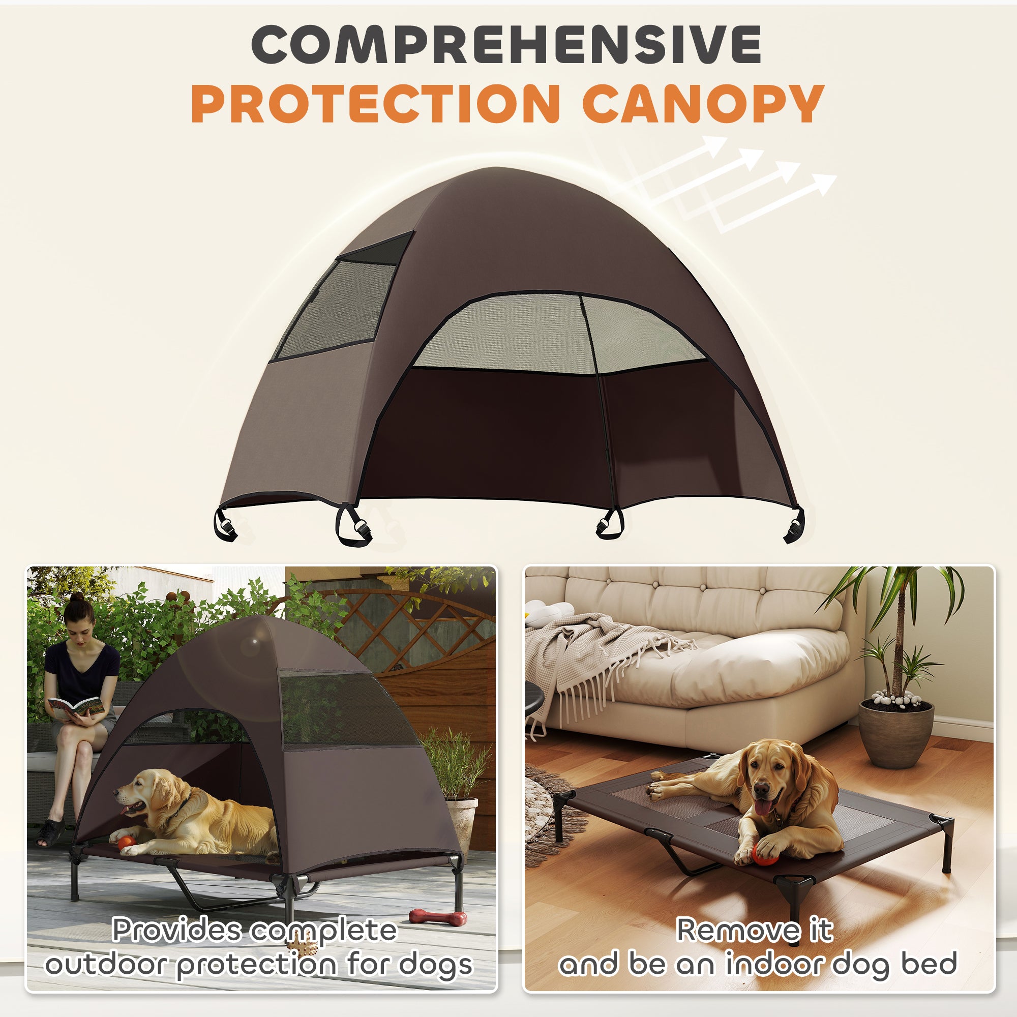 Elevated Dog Bed with Canopy Raised Dog Bed  Washable Mesh Steel Frame 41.7" x 29.9" x 39" Coffee