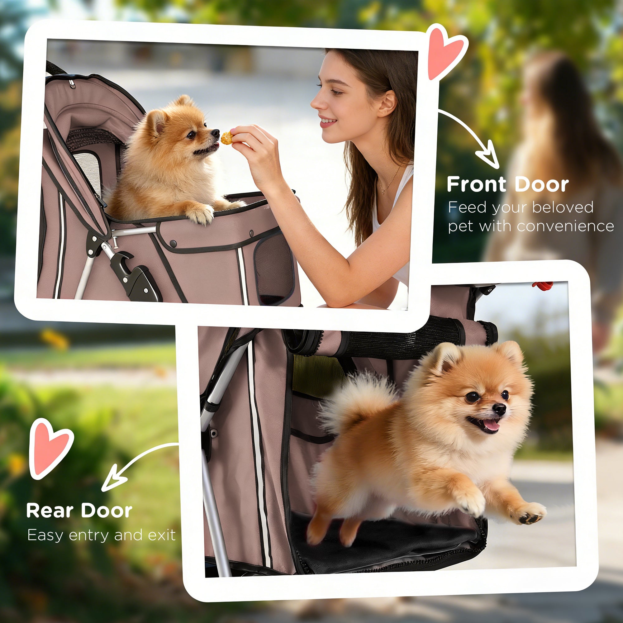 Pet Stroller for Dogs & Cats, Foldable Dog Stroller with Wheels, Reflective Strips, Brake, Pad and Basket, Coffee