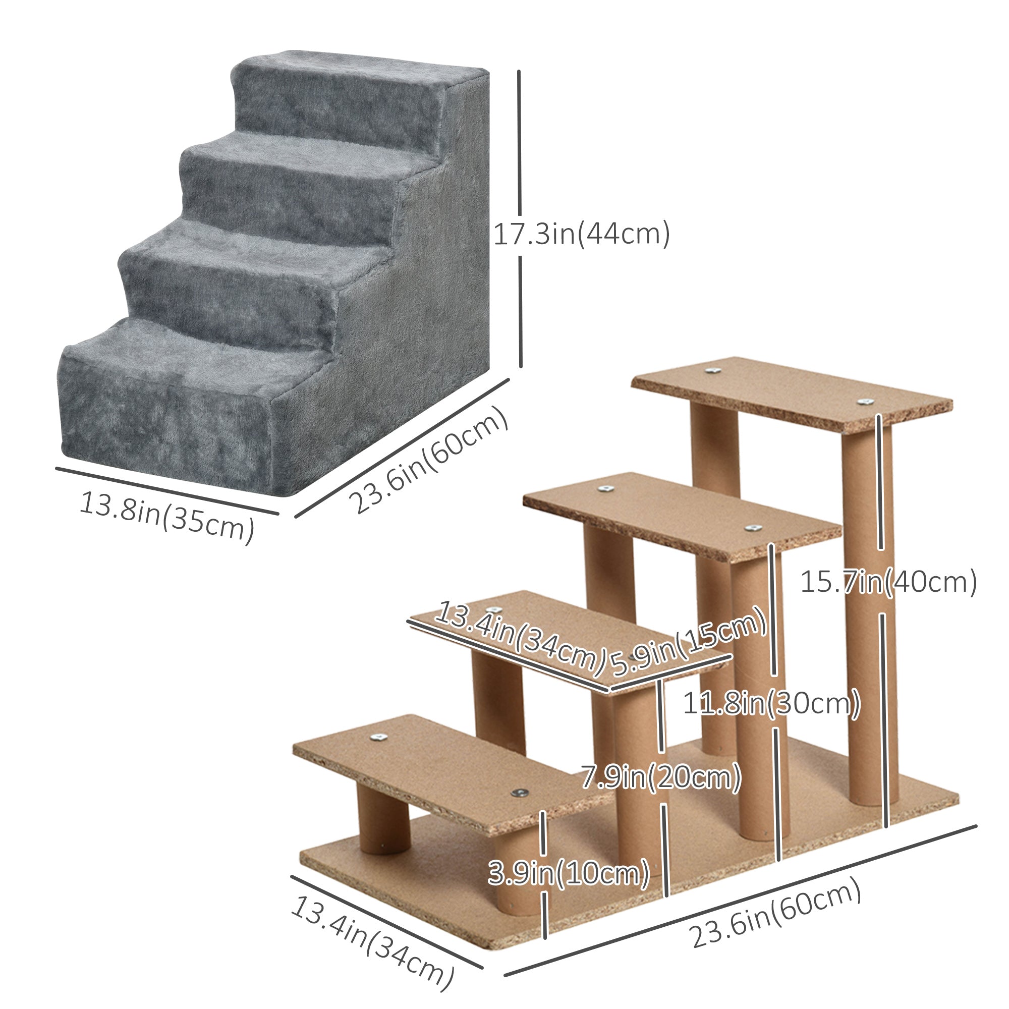4-Step Dog Ramp for Sofa, Bed, and Couch, with Removable Cover, Light Grey