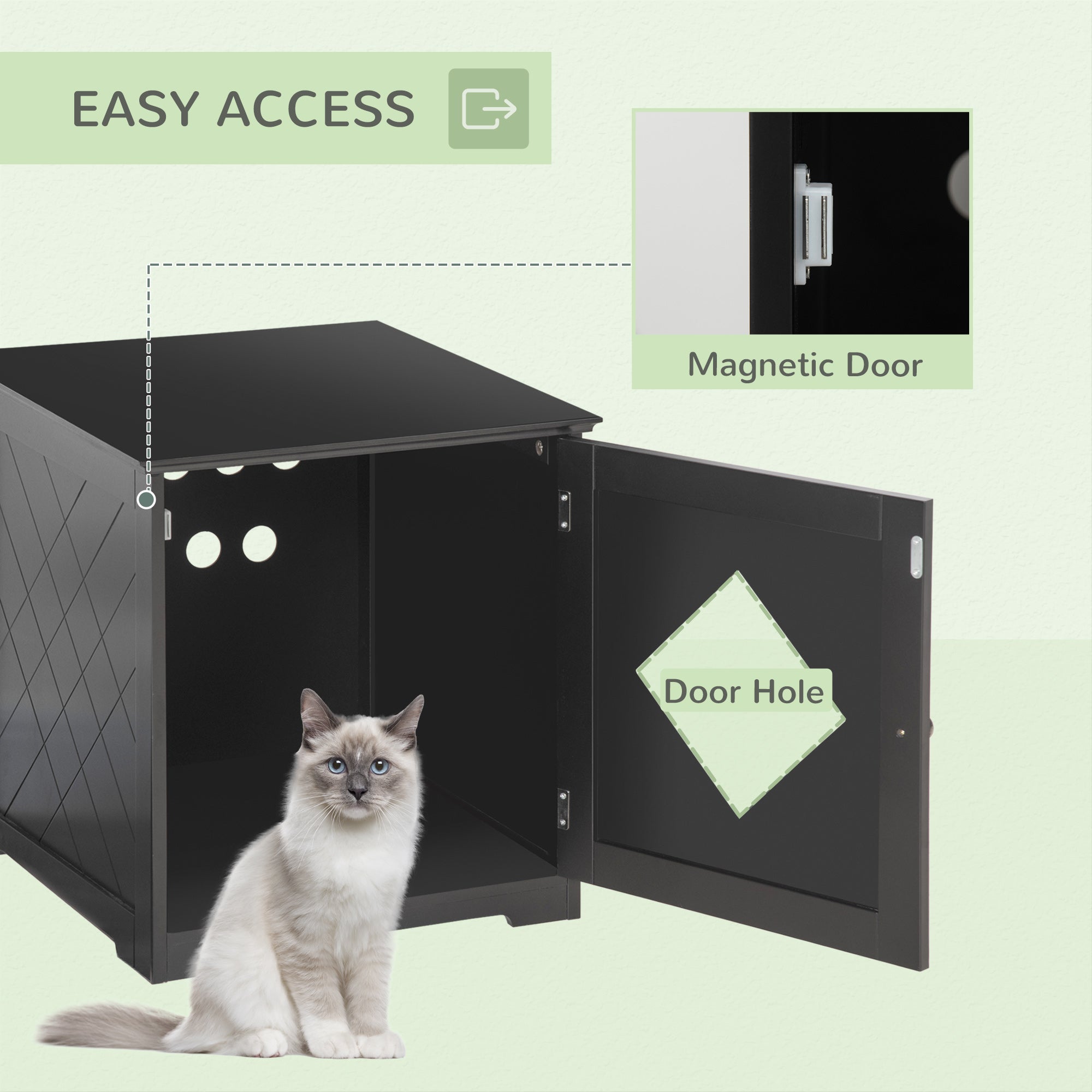 Meuble d’appoint pour bac à litière pour chat, toilettes intérieures pour chat avec porte magnétique, table de chevet dissimulant le bac à litière avec grand plateau, montage facile, noir