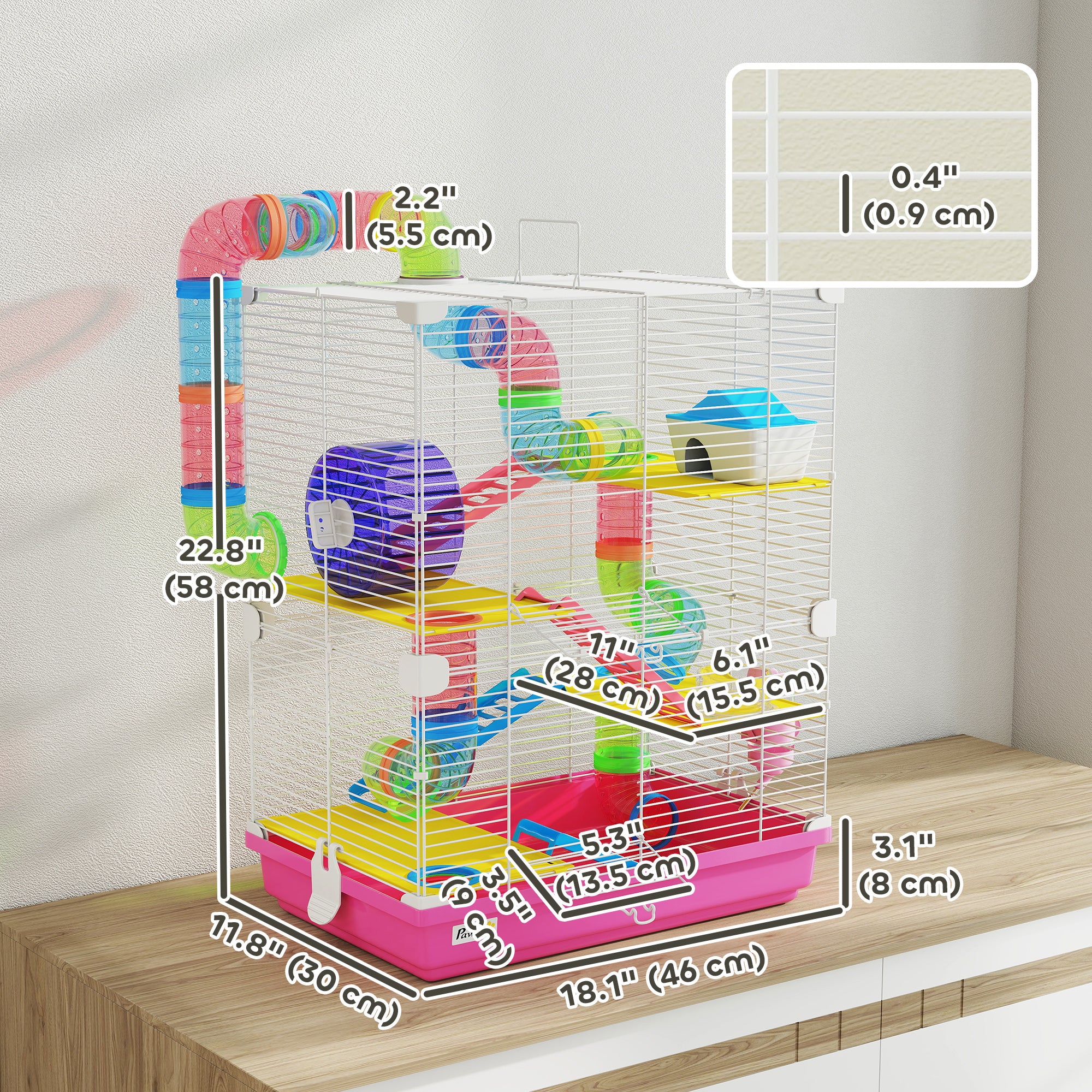 5 Tiers Hamster Cage Portable with Exercise Wheels Play Tube Water Bottle Dishes House Ladder for Gerbils, Pink