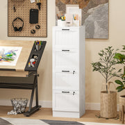 4-Drawer Locking Filing Cabinet - White MDF Office Storage