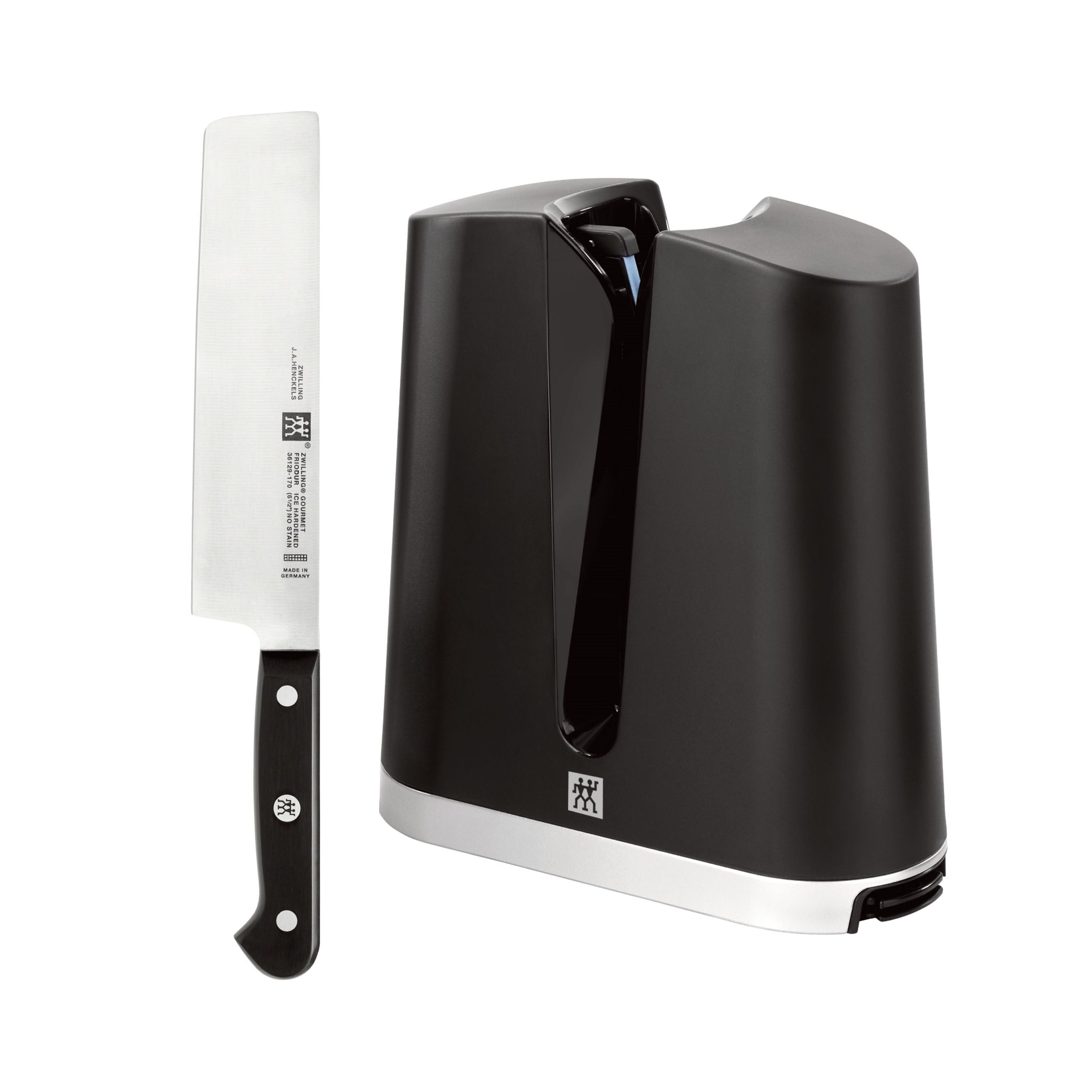 ZWILLING 2 Piece V-Edge Sharpener And Gourmet Nakiri Set, Black-Manual Knife Sharpener-DECOROLALA