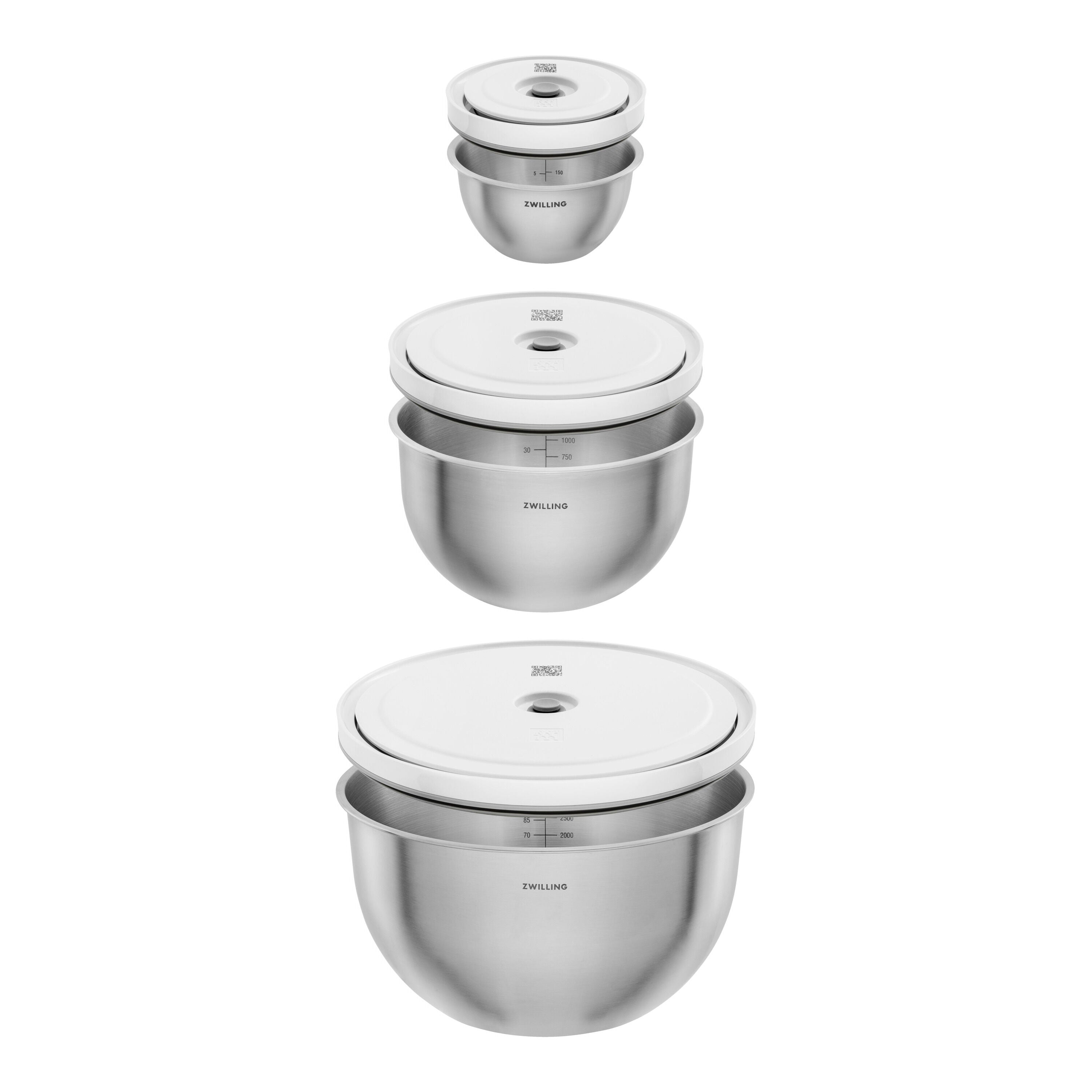 ZWILLING Fresh & Save BOWLS Vacuum Bowl Set S/M/L / 6 Piece Stainless Steel, Silver-White-Dinnerware-DECOROLALA