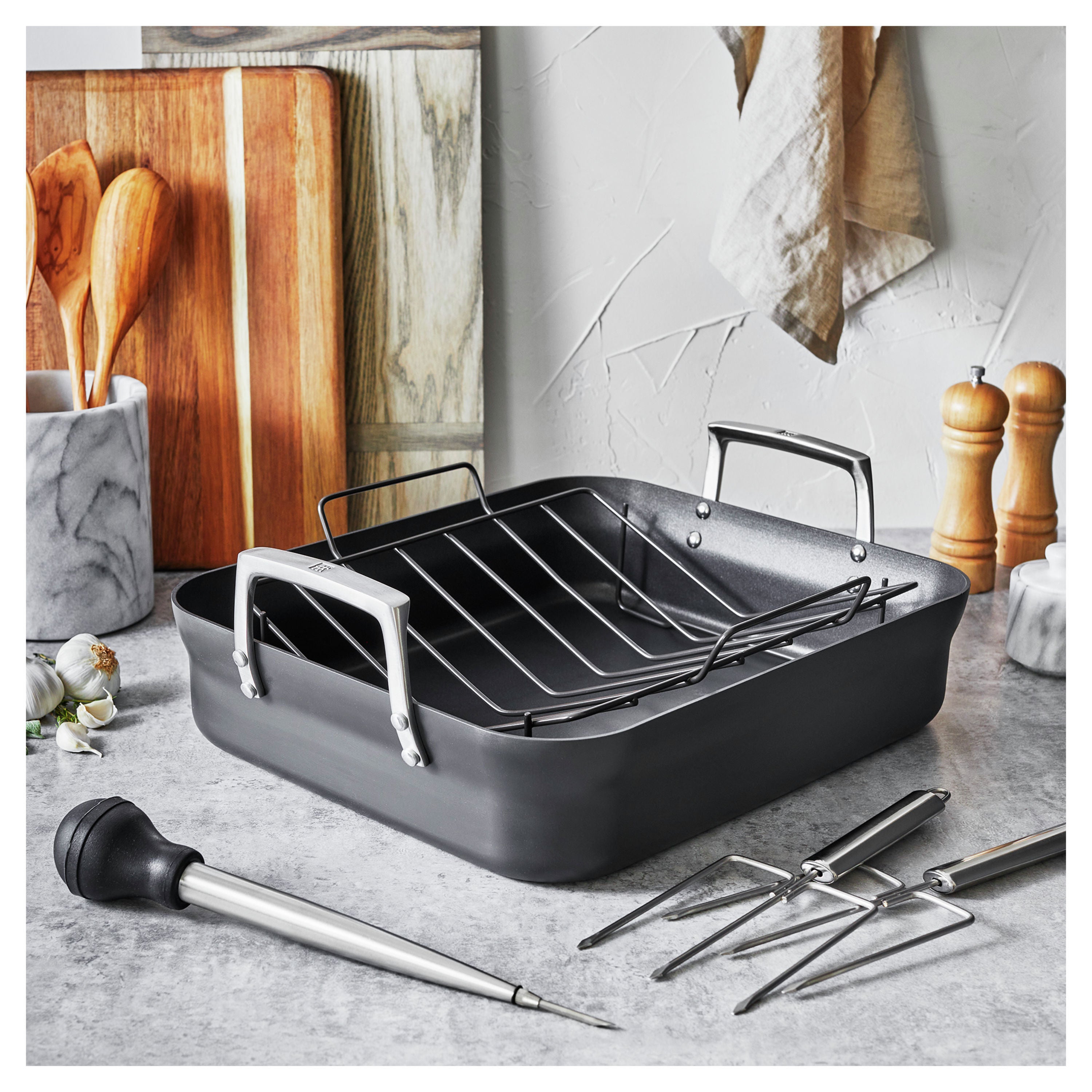 ZWILLING Motion 41 X 36 cm Aluminum Rectangular Roaster, Black-Bakeware-DECOROLALA