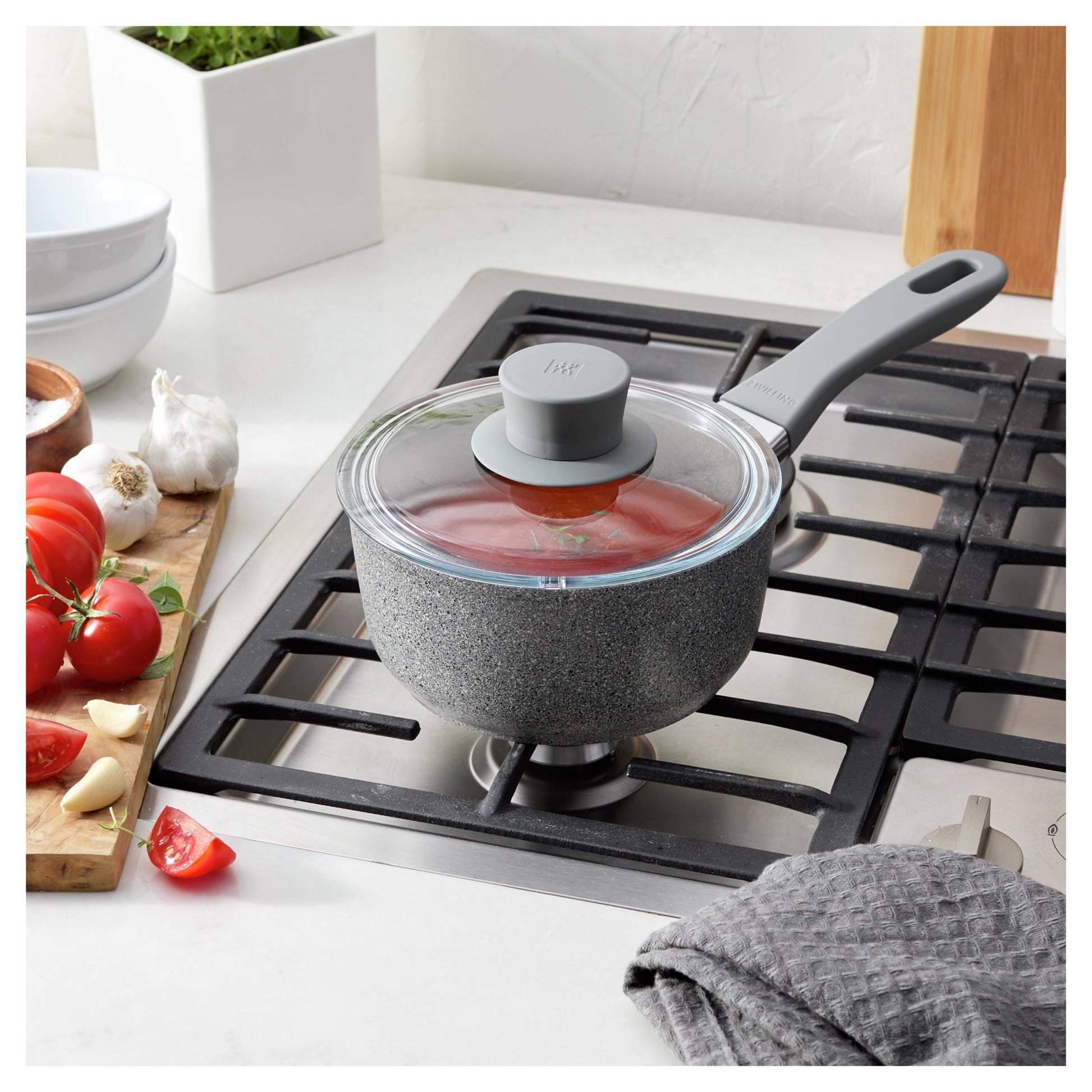 ZWILLING Parma Plus Aluminum Round Sauce Pan With Lid, Grey-Saucepan-DECOROLALA