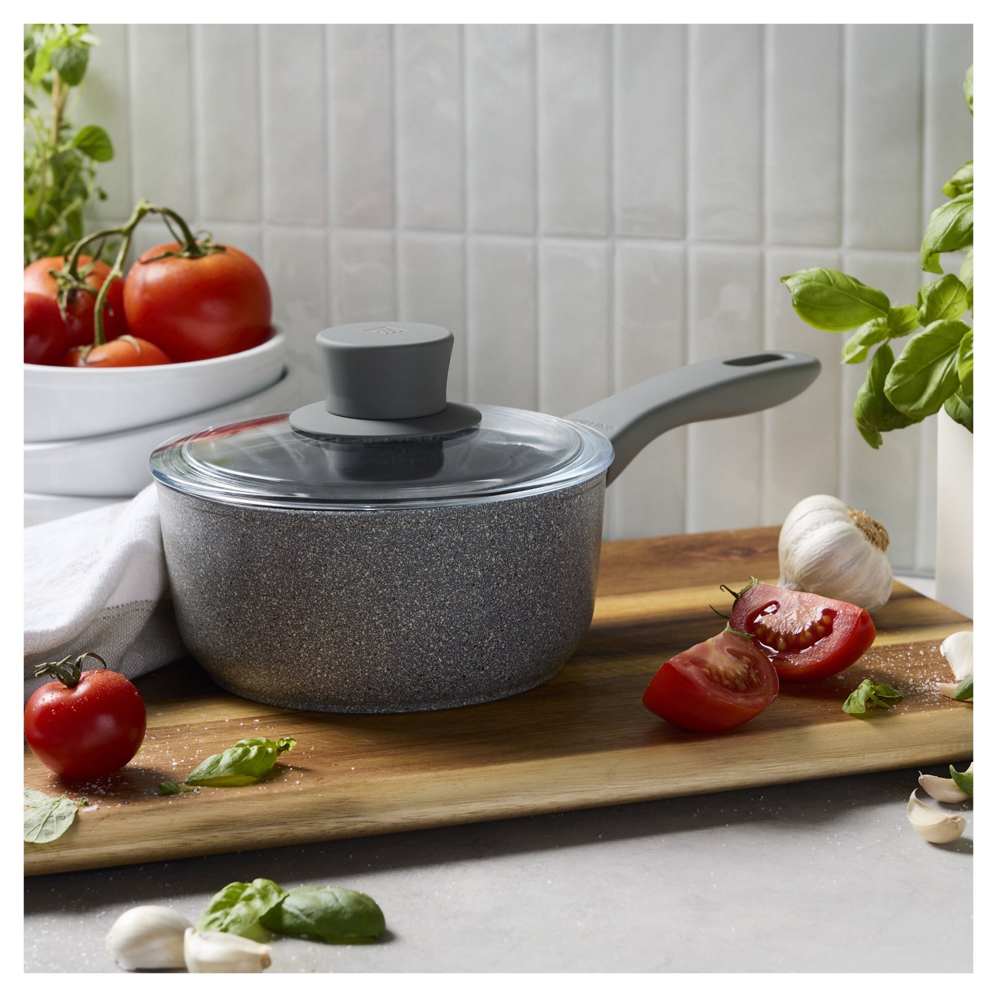 ZWILLING Parma Plus Ceramic 1.4 L Aluminum Round Sauce Pan With Lid, Grey-Saucepan-DECOROLALA