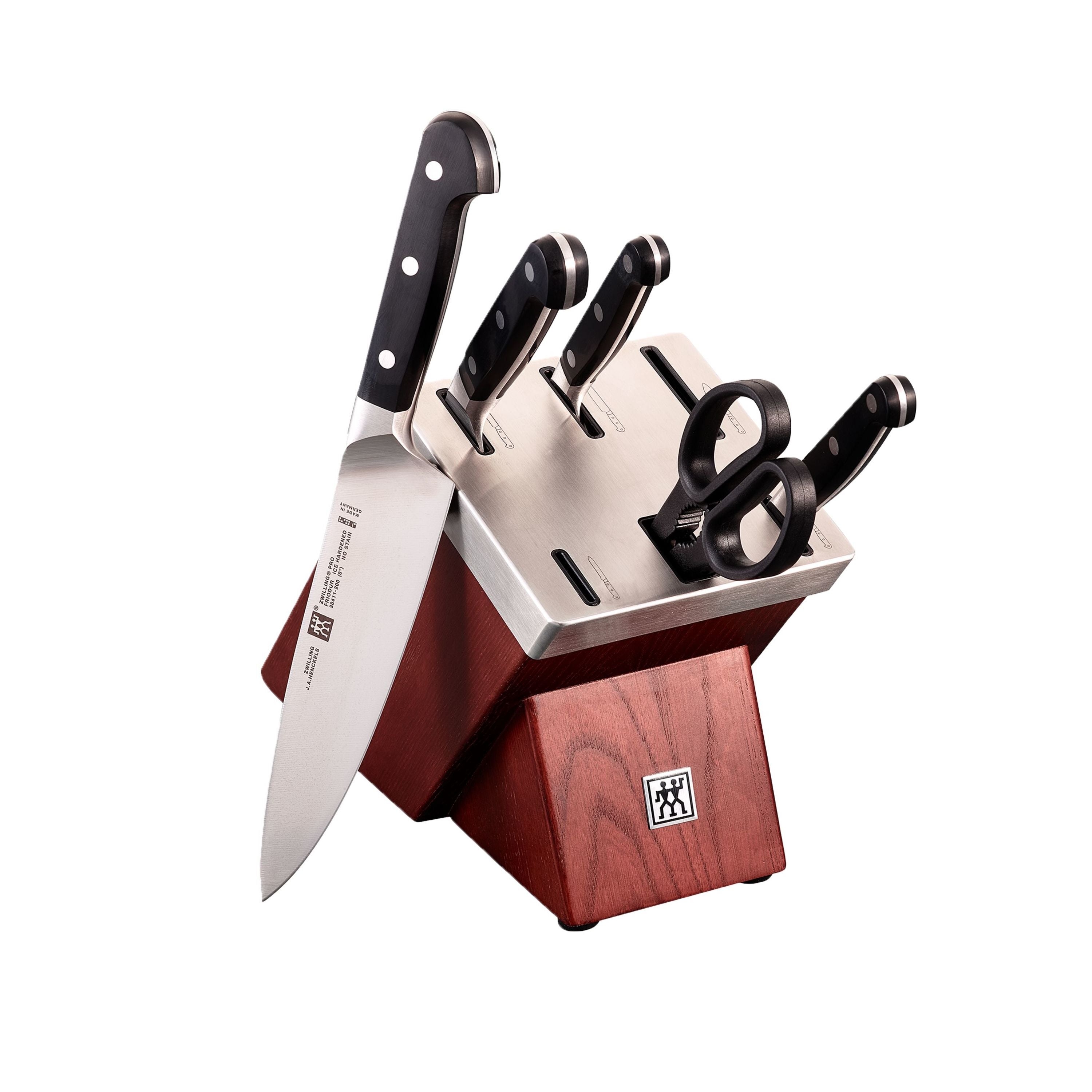 ZWILLING Pro 6 Piece Self Sharpening Block Set, Brown-Knife Block-DECOROLALA