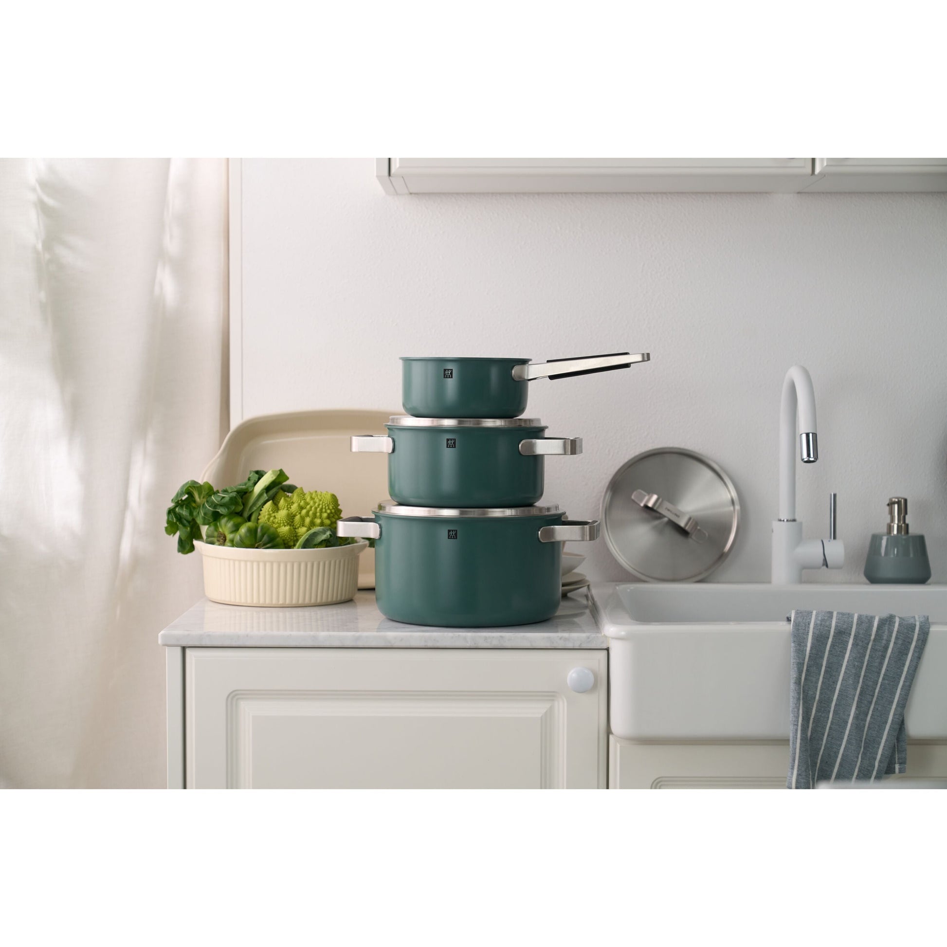 ZWILLING Pure Cookware Set, 6 Piece 18/10 Stainless Steel, Green-Cookware Set-DECOROLALA