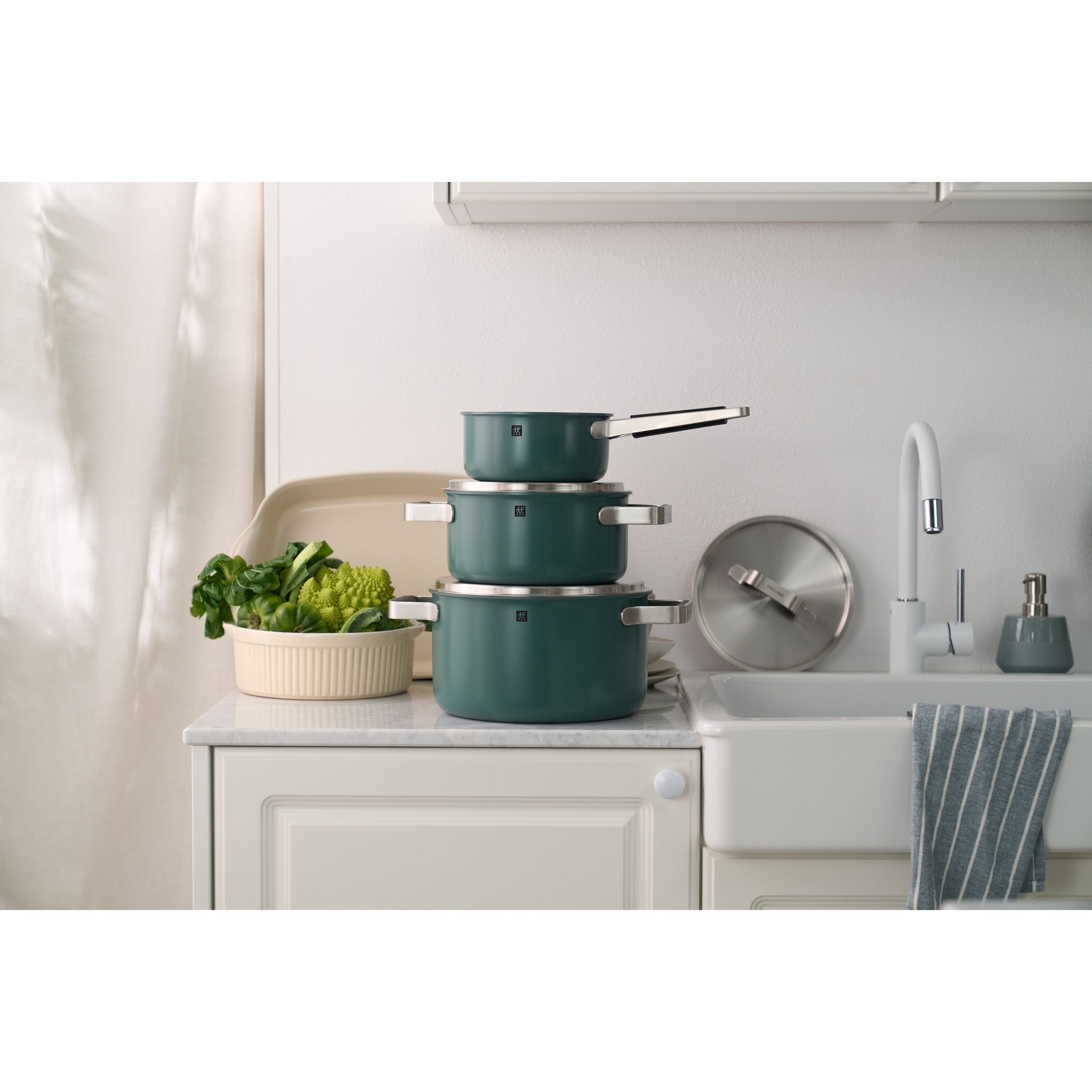 ZWILLING Pure Cookware Set, 6 Piece 18/10 Stainless Steel, Green-Cookware Set-DECOROLALA