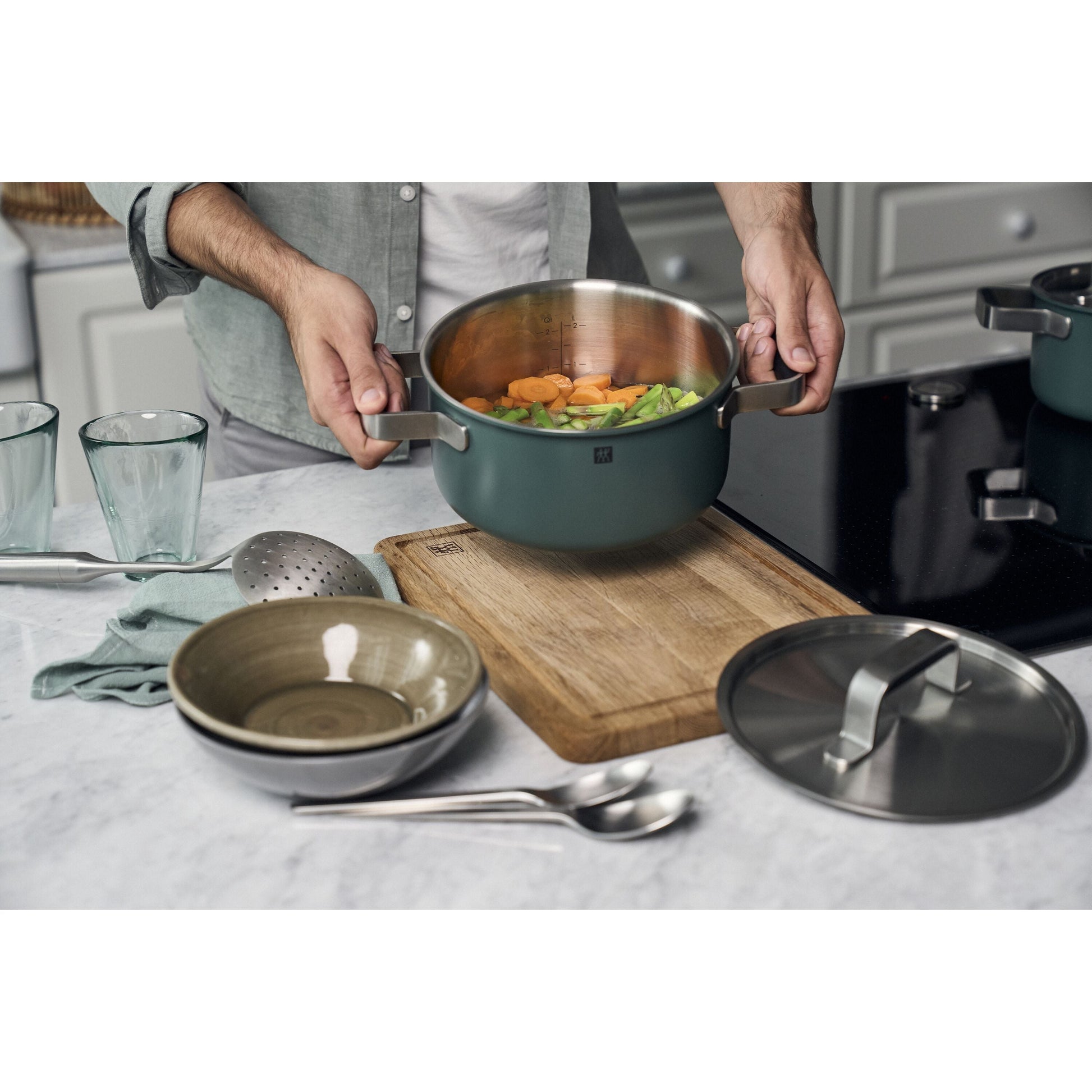 ZWILLING Pure Cookware Set, 6 Piece 18/10 Stainless Steel, Green-Cookware Set-DECOROLALA