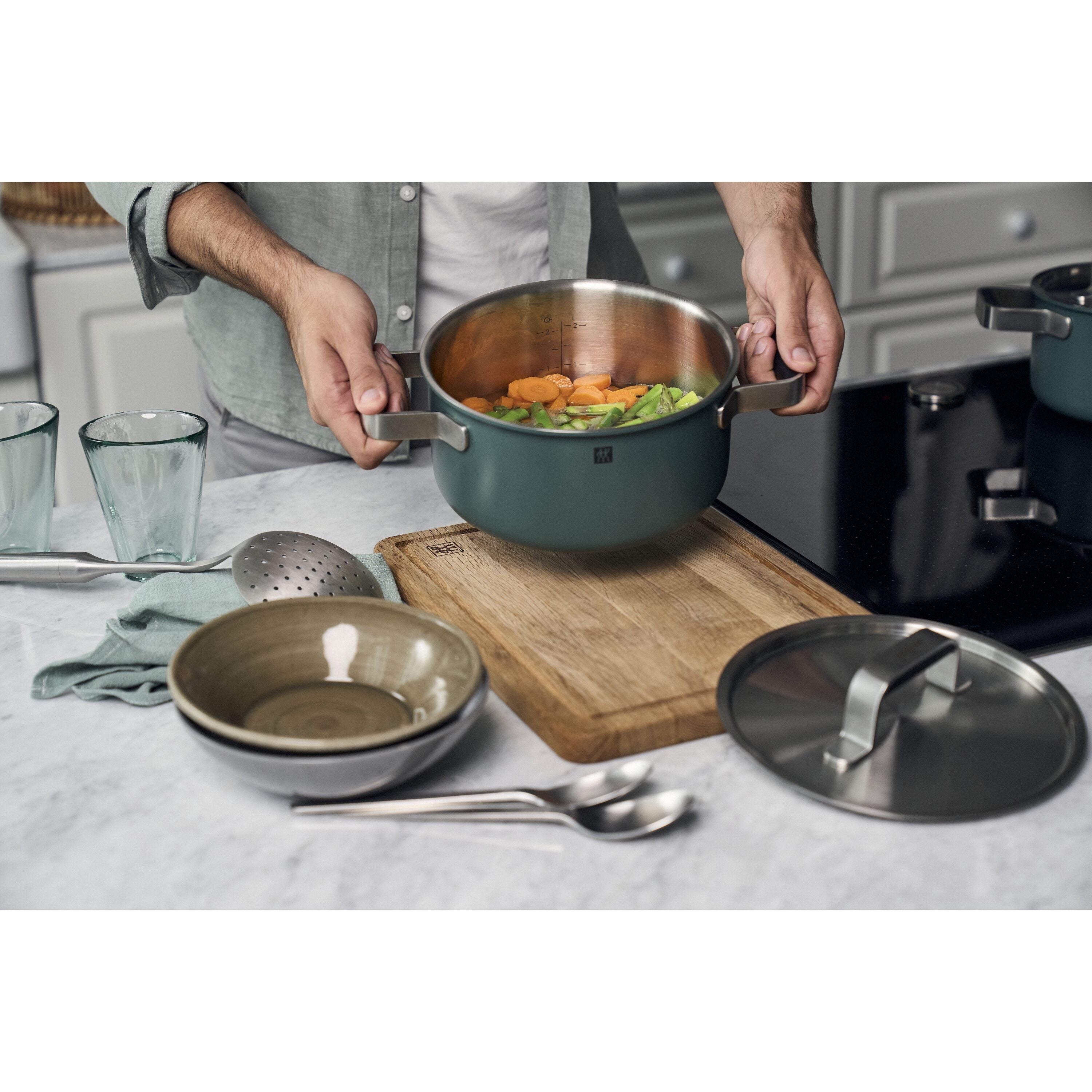 ZWILLING Pure Cookware Set, 6 Piece 18/10 Stainless Steel, Green-Cookware Set-DECOROLALA