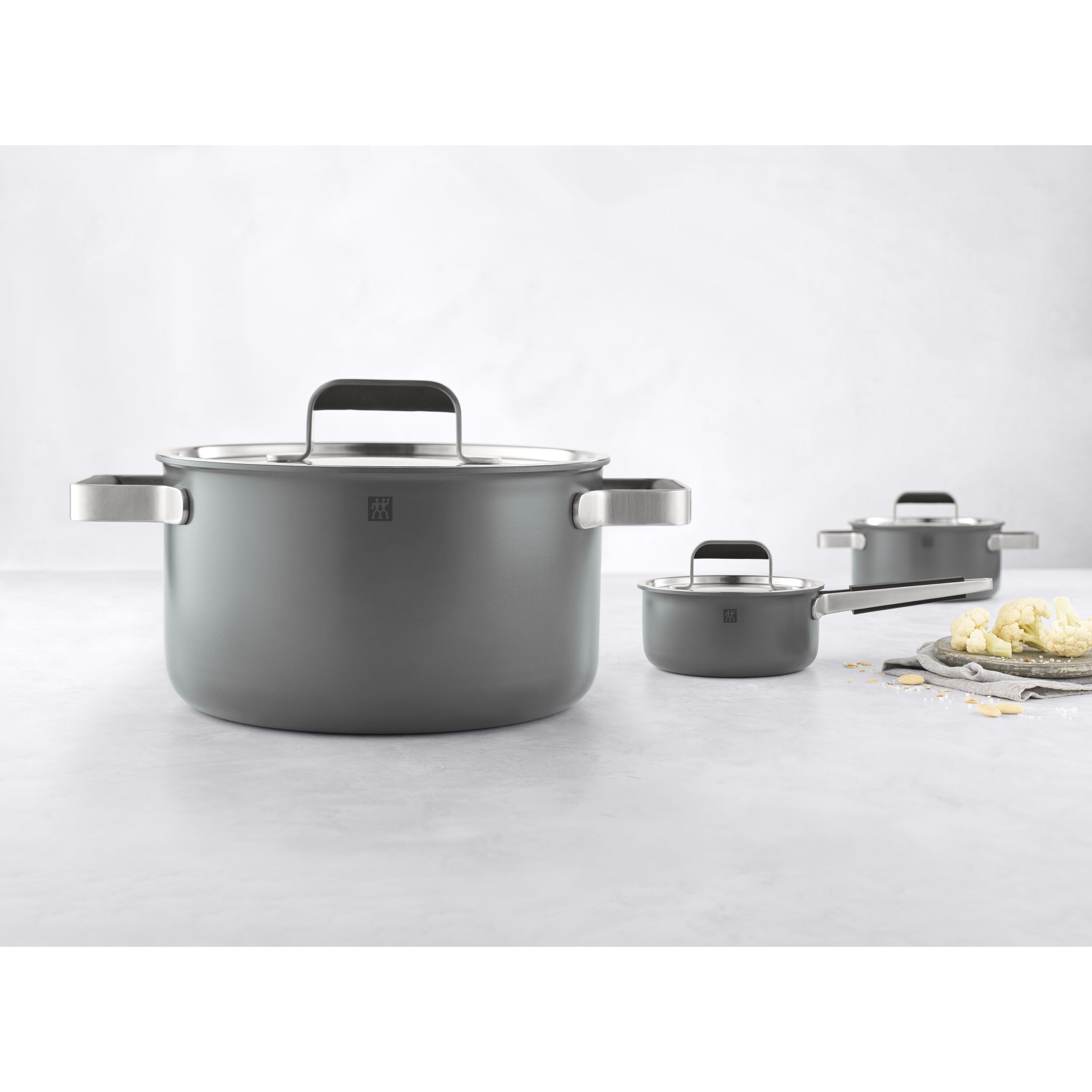ZWILLING Pure Cookware Set, 6 Piece 18/10 Stainless Steel, Grey-Cookware Set-DECOROLALA