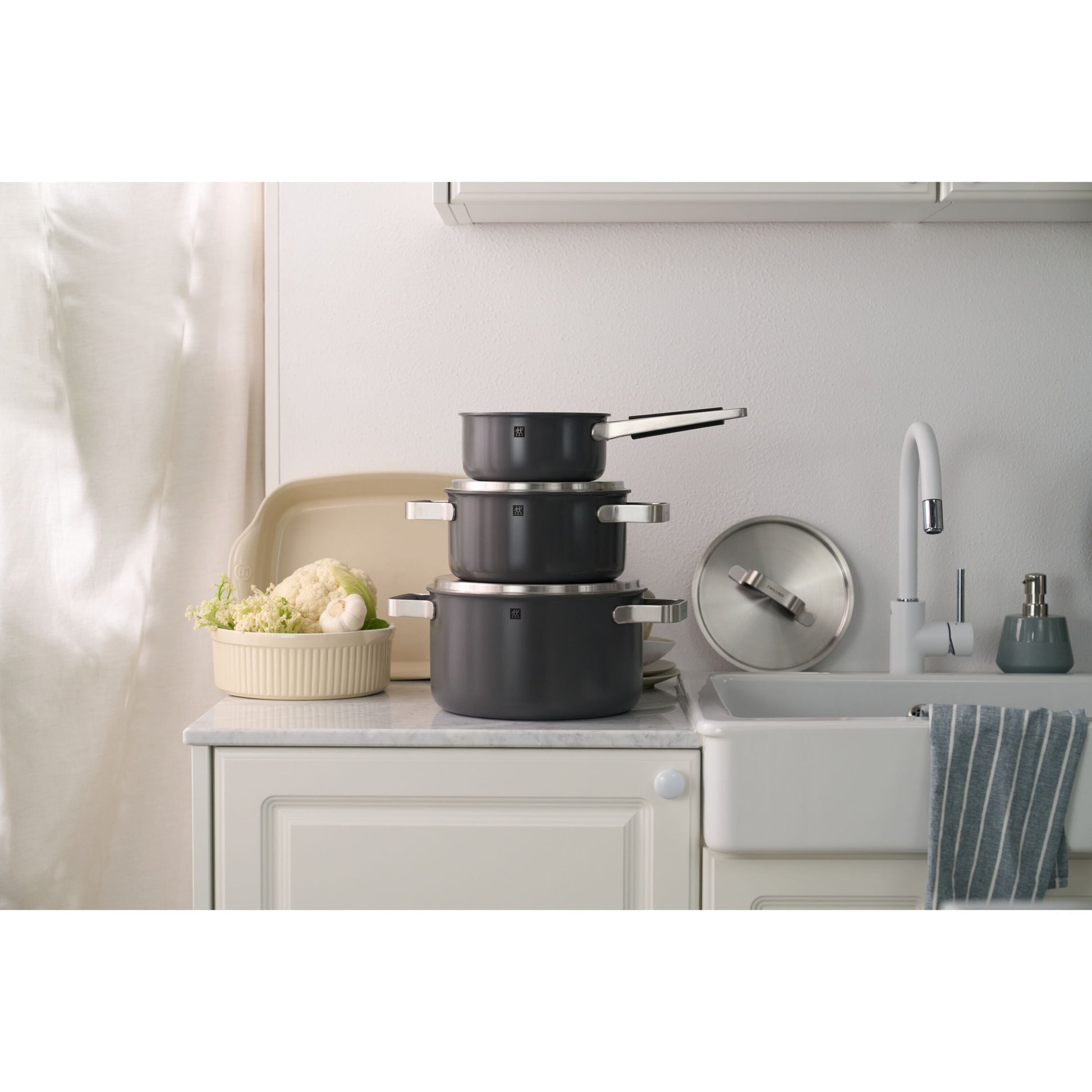 ZWILLING Pure Cookware Set, 6 Piece 18/10 Stainless Steel, Grey-Cookware Set-DECOROLALA