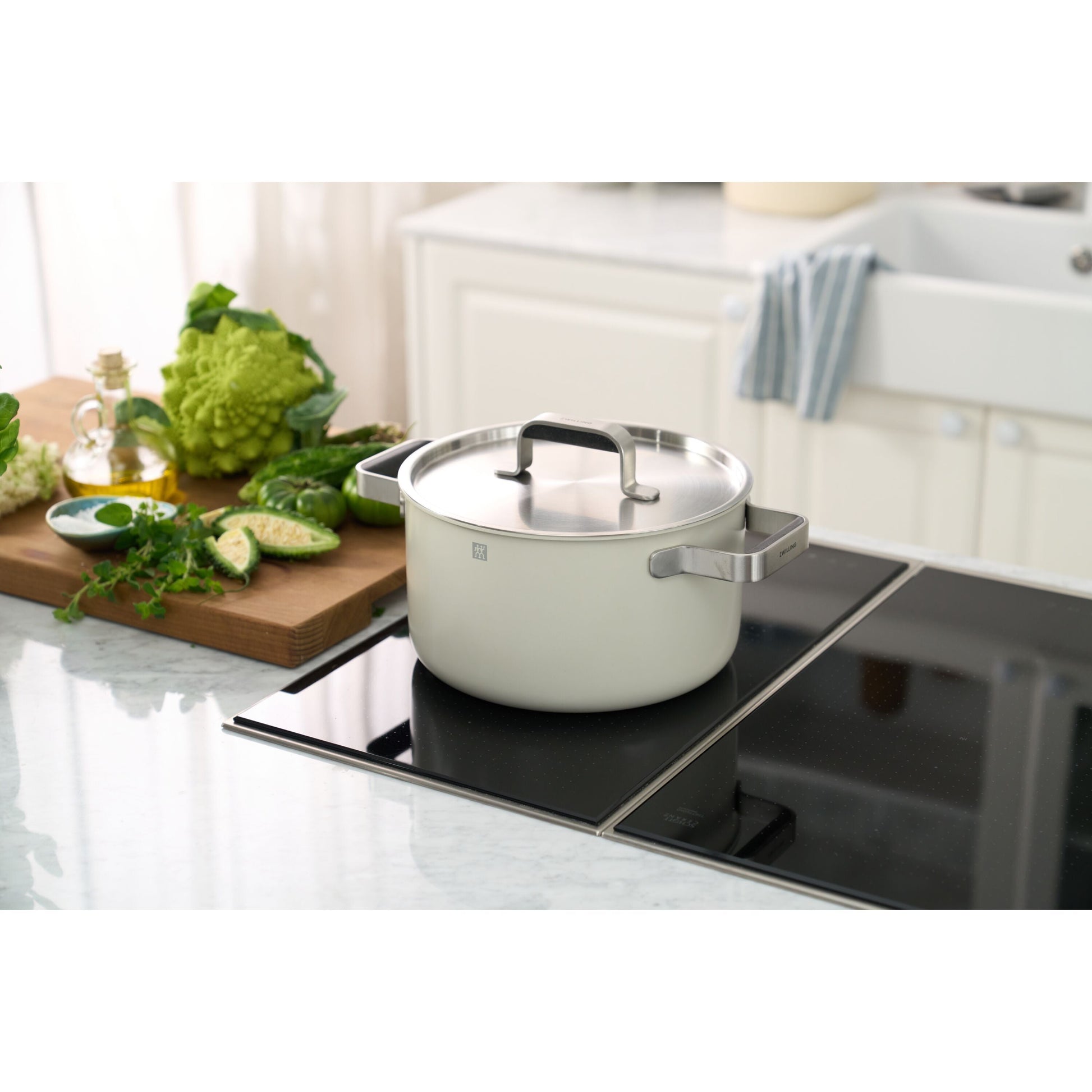 ZWILLING Pure Cookware Set, 6 Piece 18/10 Stainless Steel, Ivory-White-Cookware Set-DECOROLALA