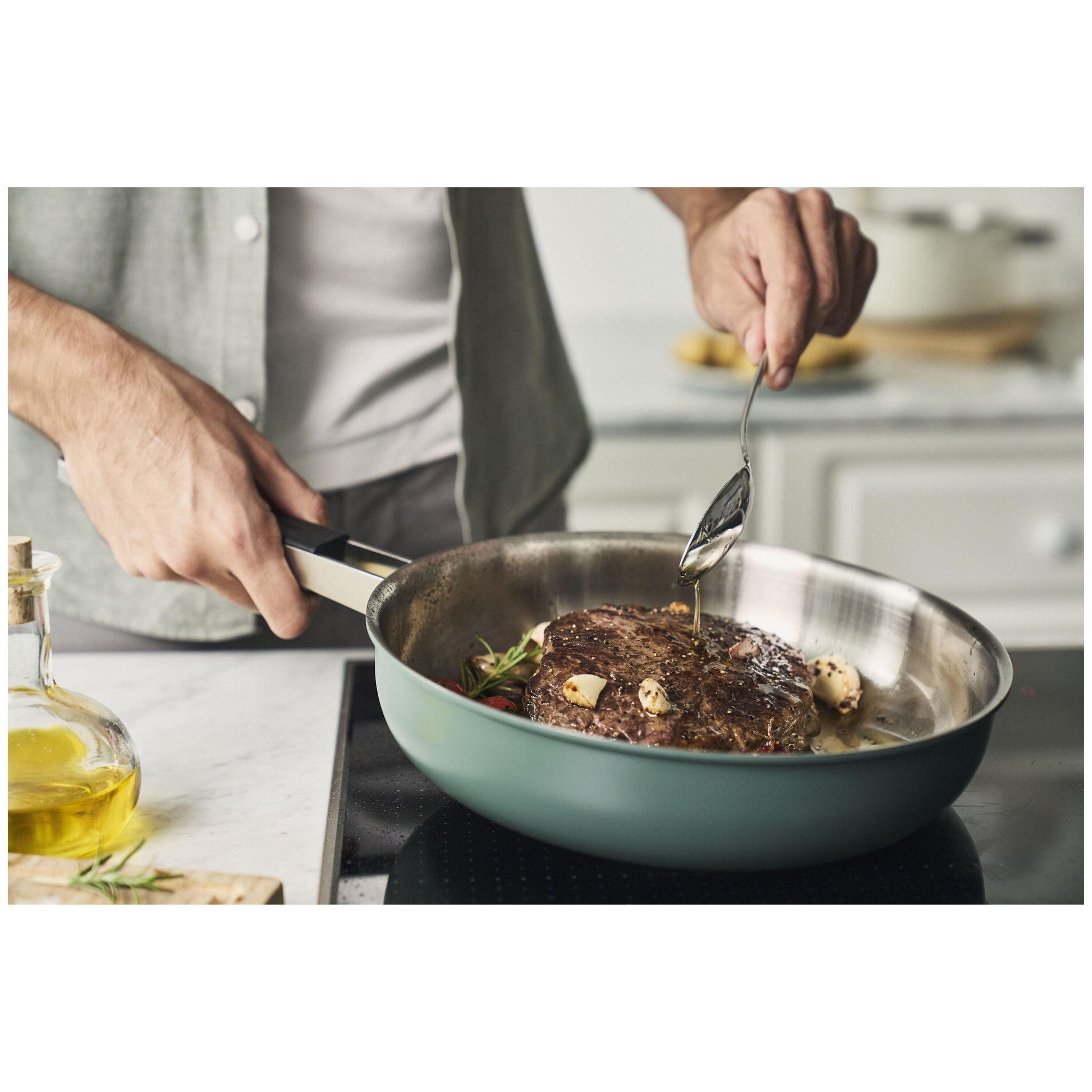 ZWILLING Pure Frying Pan, 28 cm / 11 inch, 18/10 Stainless Steel, Green-Frying Pan-DECOROLALA